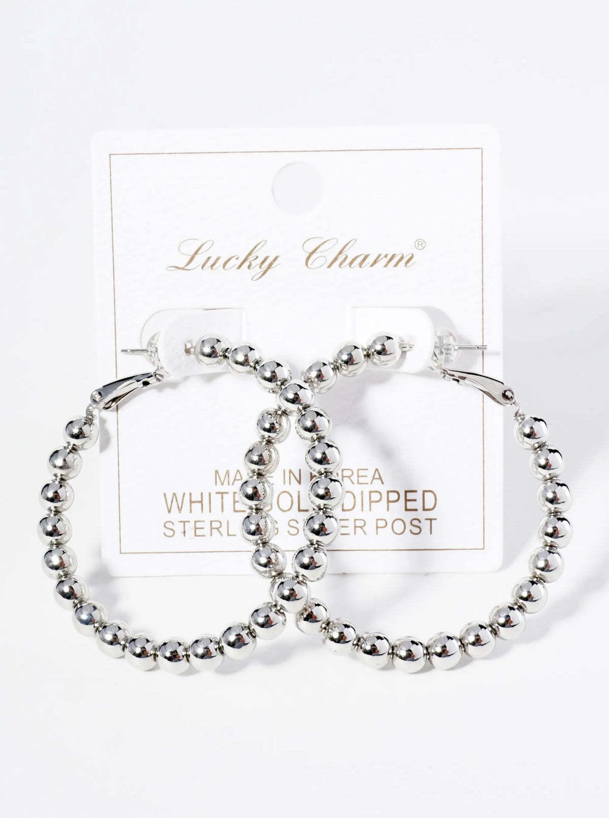 18K Gold Dipped 45mm Brass Ball Beaded Hoop Earrings With Latch Back Closure
