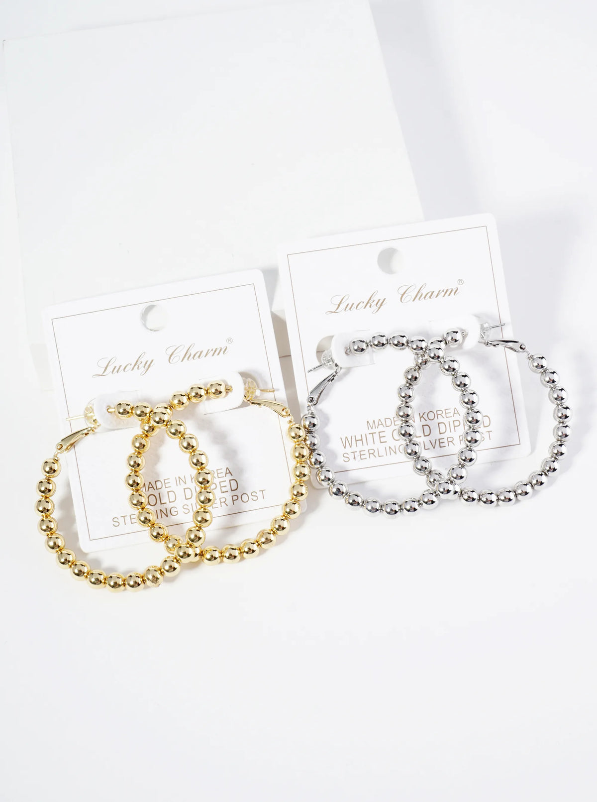 18K Gold Dipped 45mm Brass Ball Beaded Hoop Earrings With Latch Back Closure