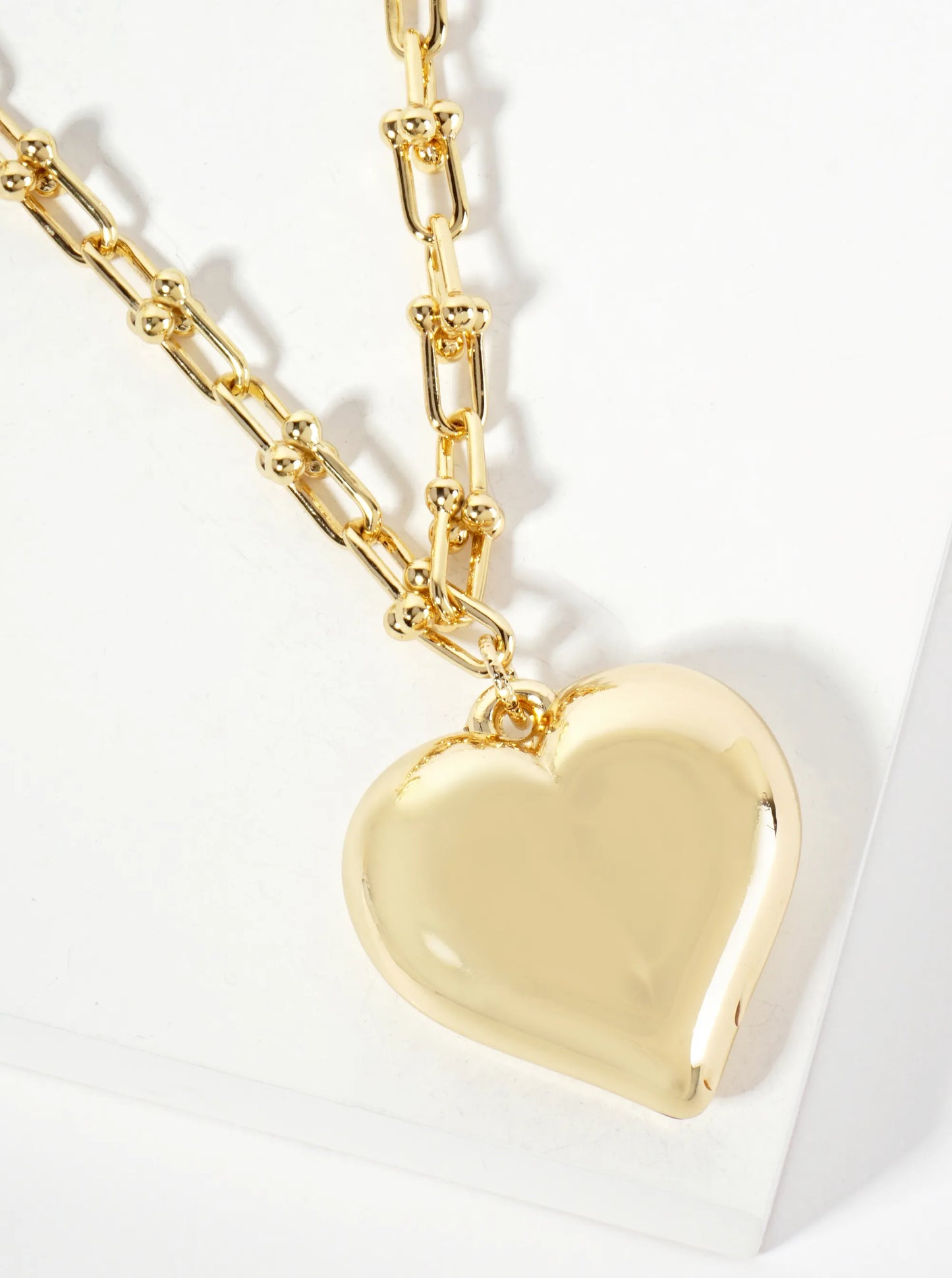 18K-Gold-Dipped 45mm Hollow Puffy Heart Pendant 18-inch Necklace