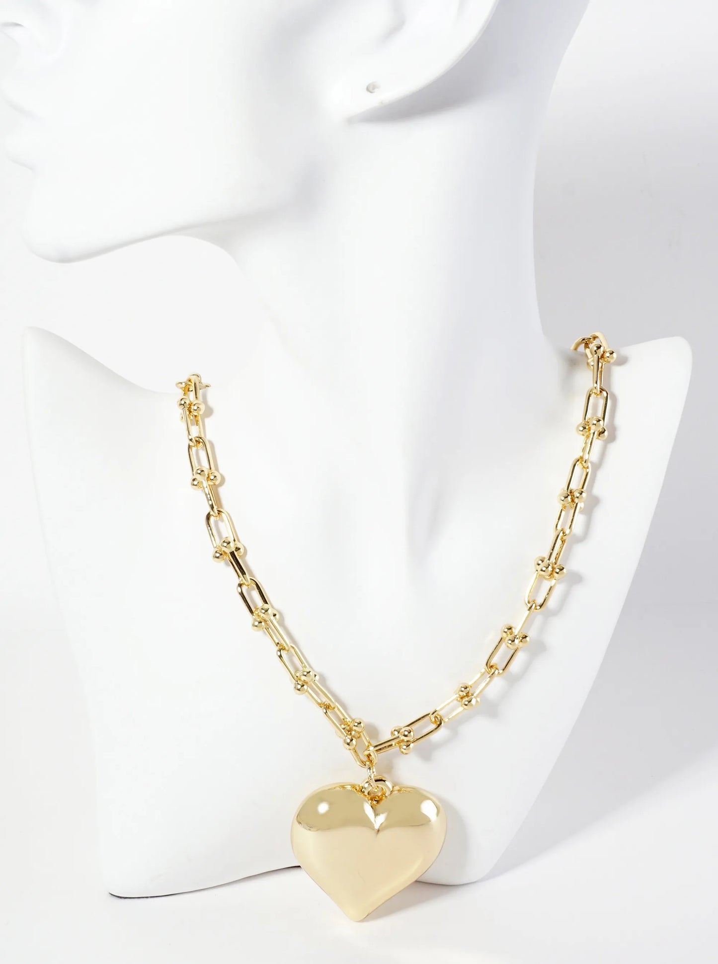 18K-Gold-Dipped 45mm Hollow Puffy Heart Pendant 18-inch Necklace
