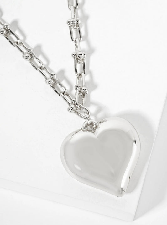 18K-Gold-Dipped 45mm Hollow Puffy Heart Pendant 18-inch Necklace