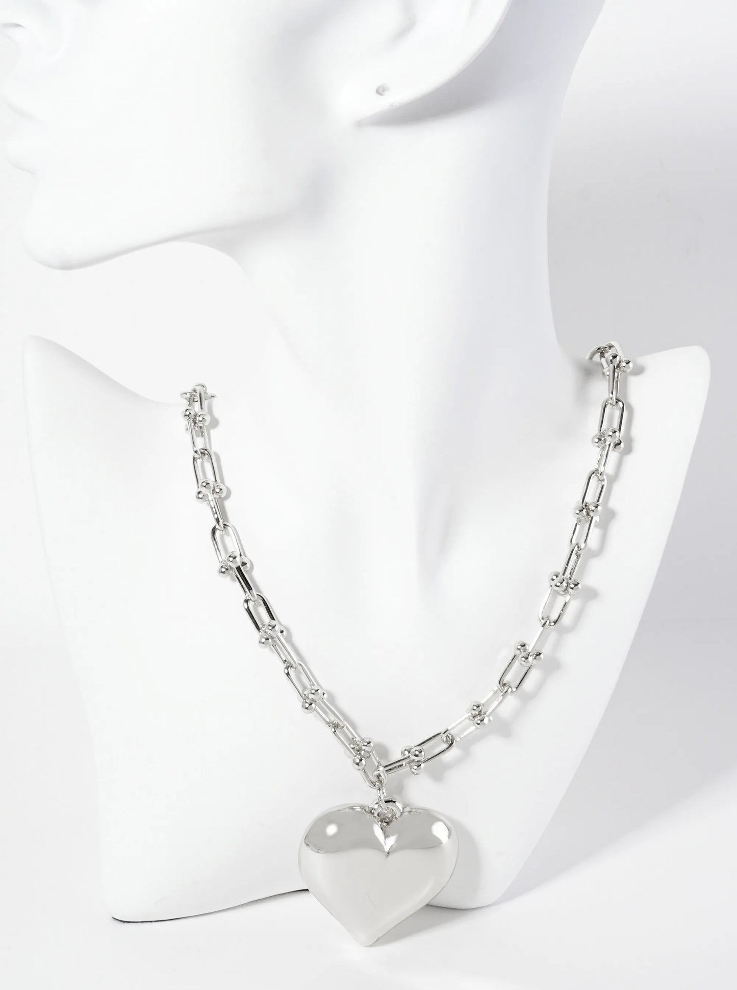 18K-Gold-Dipped 45mm Hollow Puffy Heart Pendant 18-inch Necklace