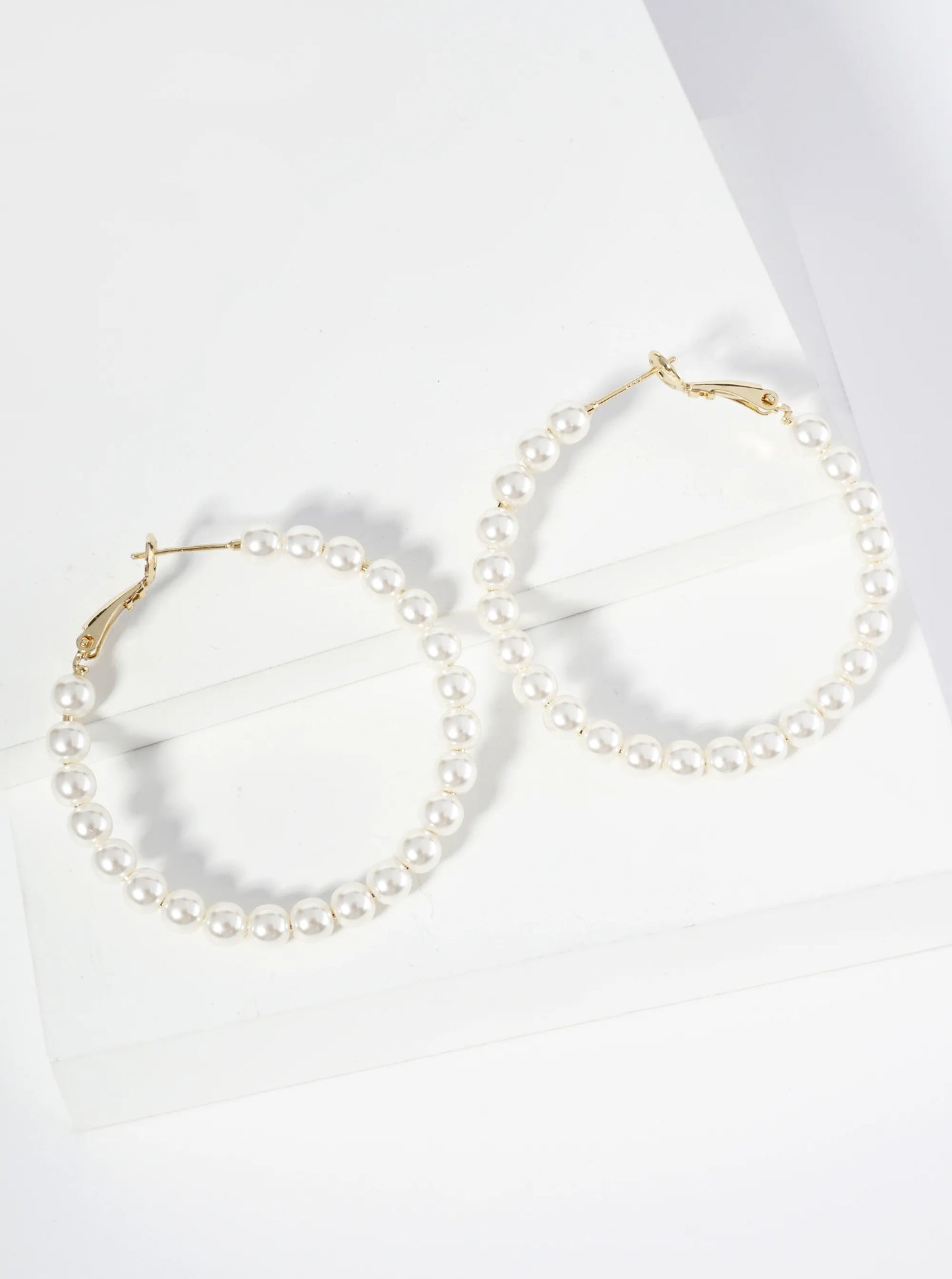 18K Gold Dipped 45mm Pearl Beaded Hoop Earrings With Latch Back Closure