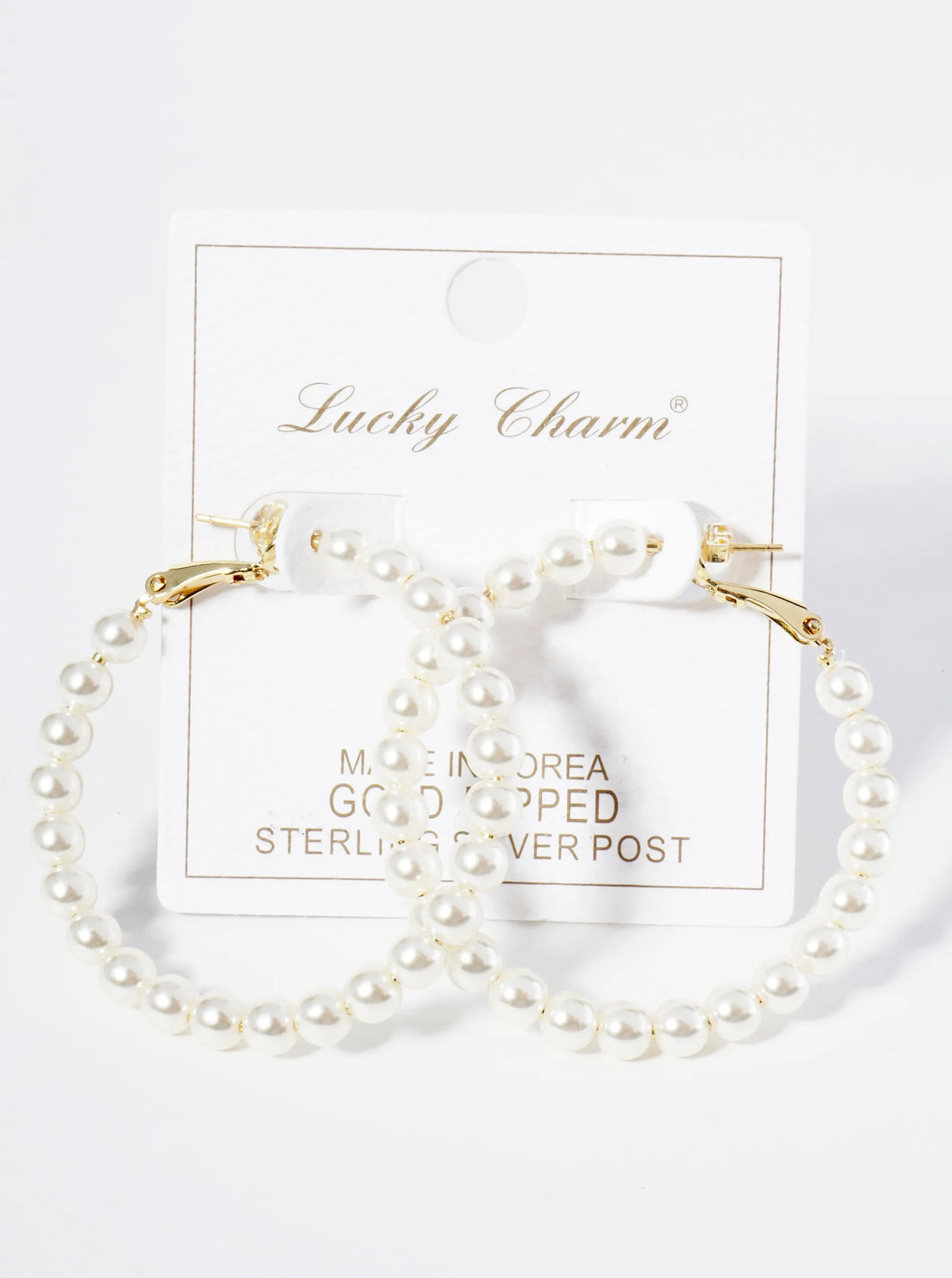 18K Gold Dipped 45mm Pearl Beaded Hoop Earrings With Latch Back Closure