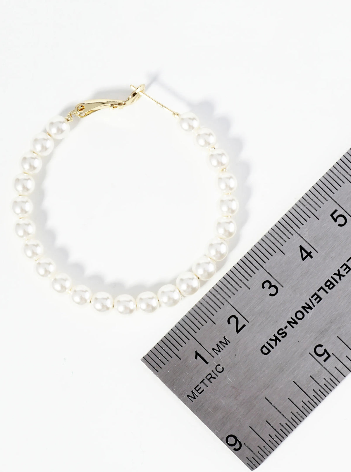 18K Gold Dipped 45mm Pearl Beaded Hoop Earrings With Latch Back Closure