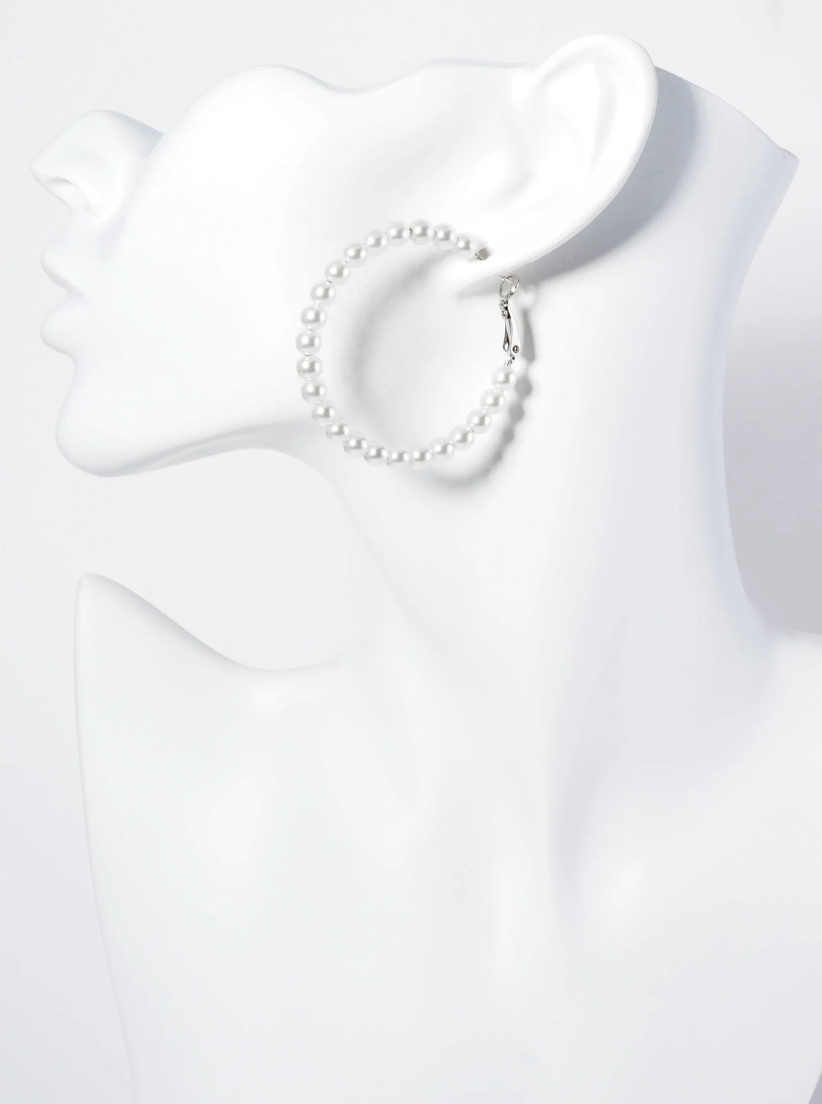 18K Gold Dipped 45mm Pearl Beaded Hoop Earrings With Latch Back Closure