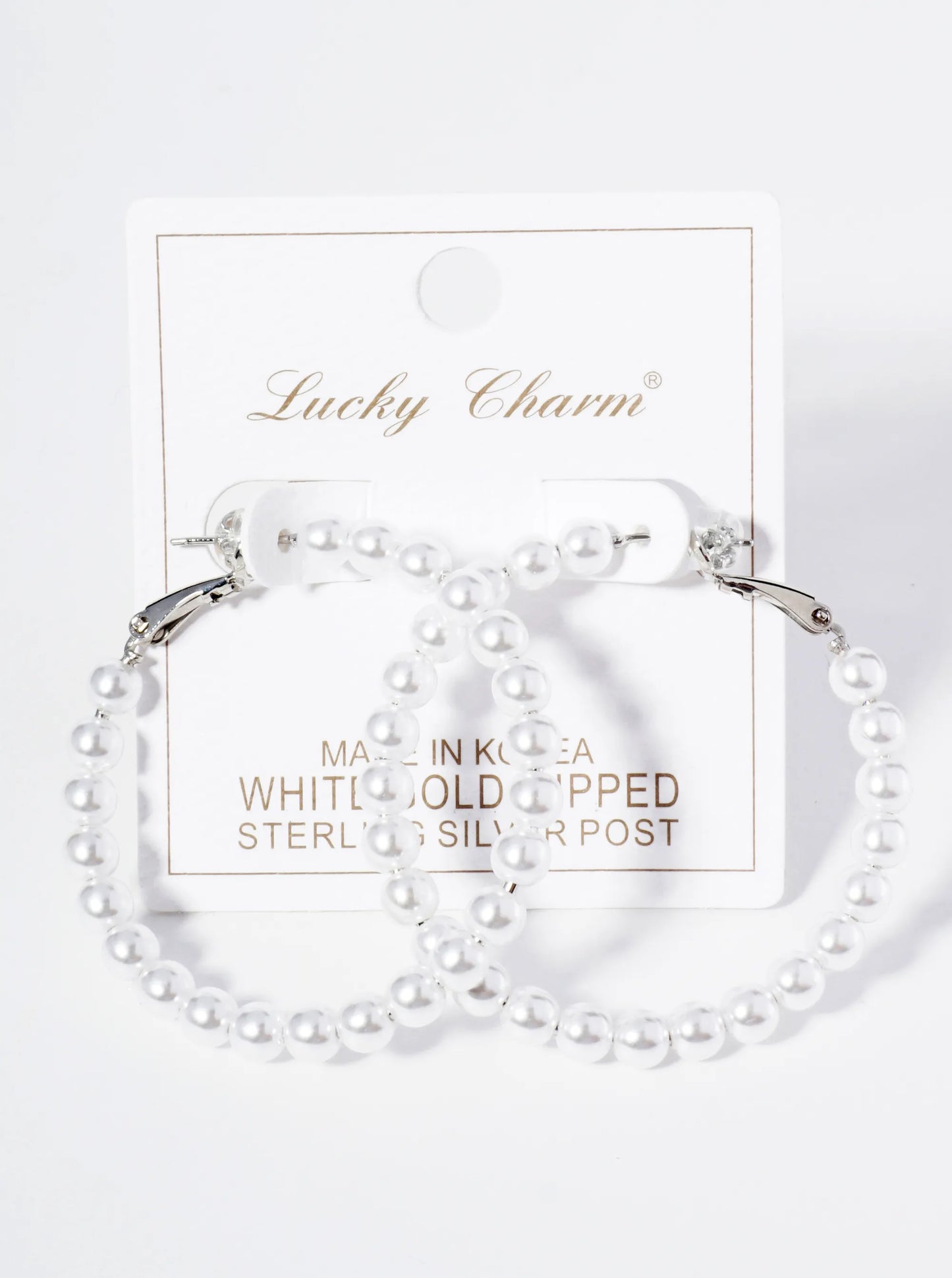 18K Gold Dipped 45mm Pearl Beaded Hoop Earrings With Latch Back Closure