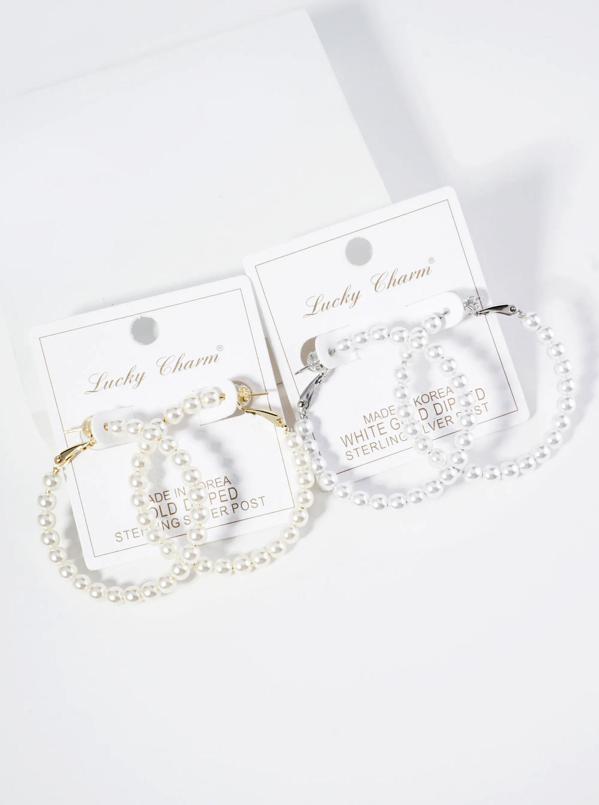 18K Gold Dipped 45mm Pearl Beaded Hoop Earrings With Latch Back Closure