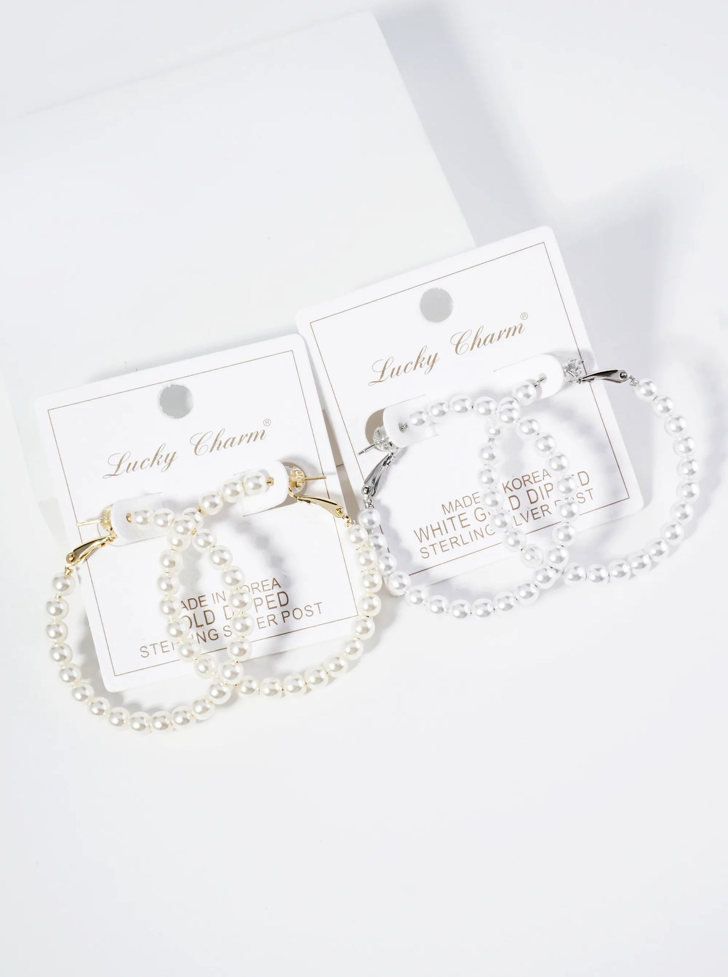 18K Gold Dipped 45mm Pearl Beaded Hoop Earrings With Latch Back Closure