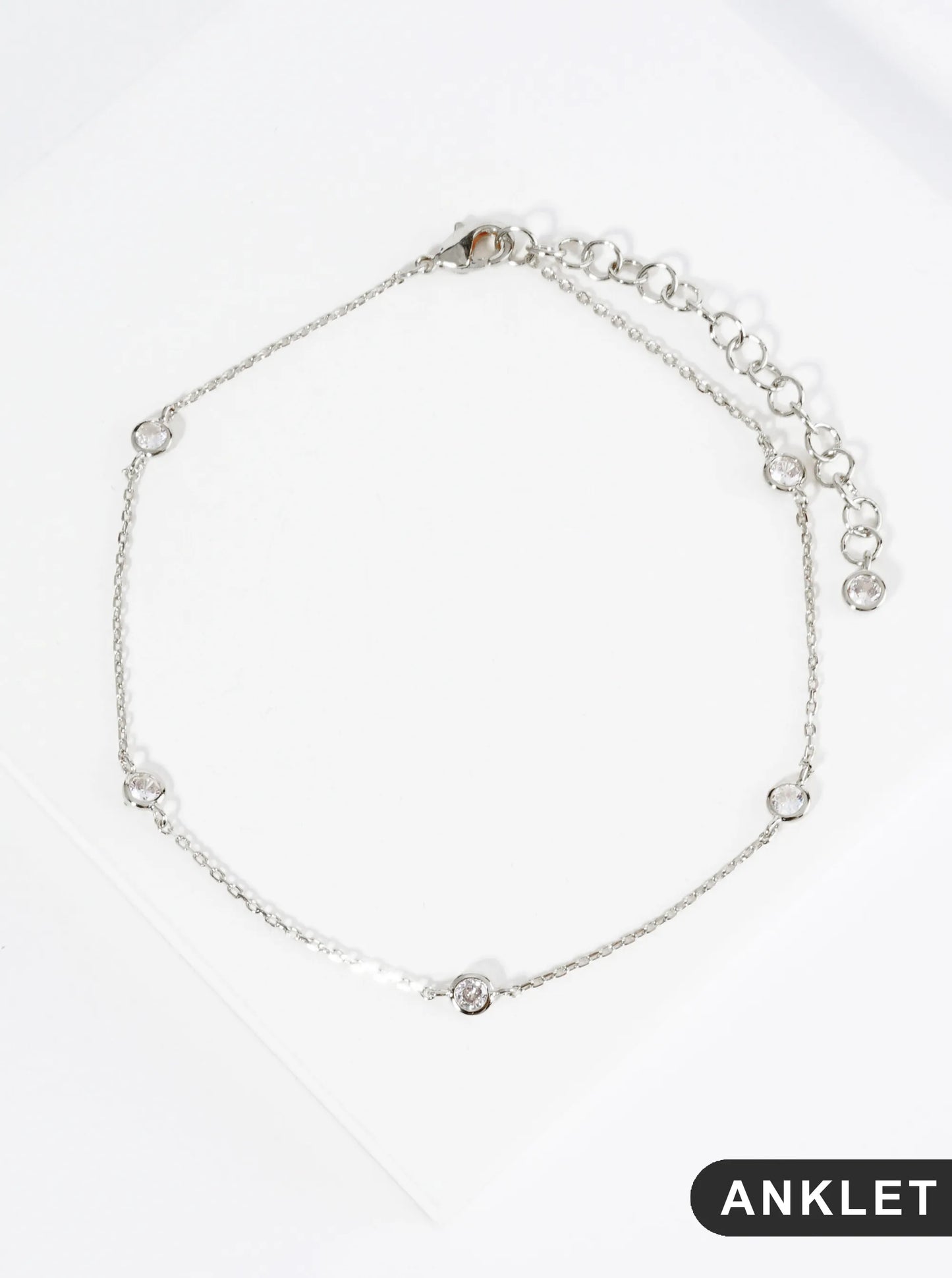 18K Gold Dipped 4mm Five Bezel Set Cubic Zirconia Stone Brass Chain Anklet