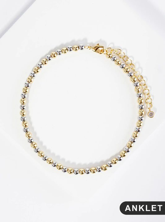 18K Gold Dipped 4mm Metallic Ball Beaded Brass Chain Anklet