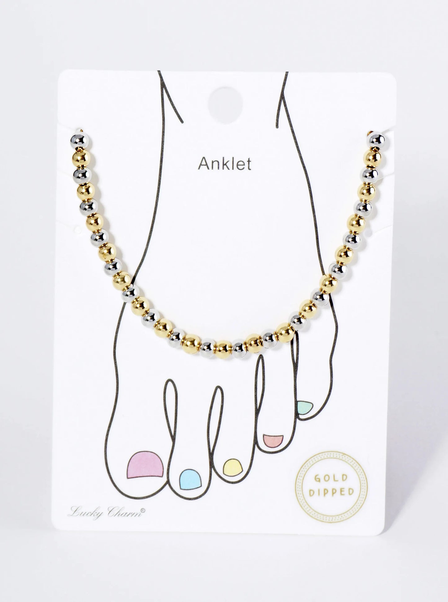 18K Gold Dipped 4mm Metallic Ball Beaded Brass Chain Anklet