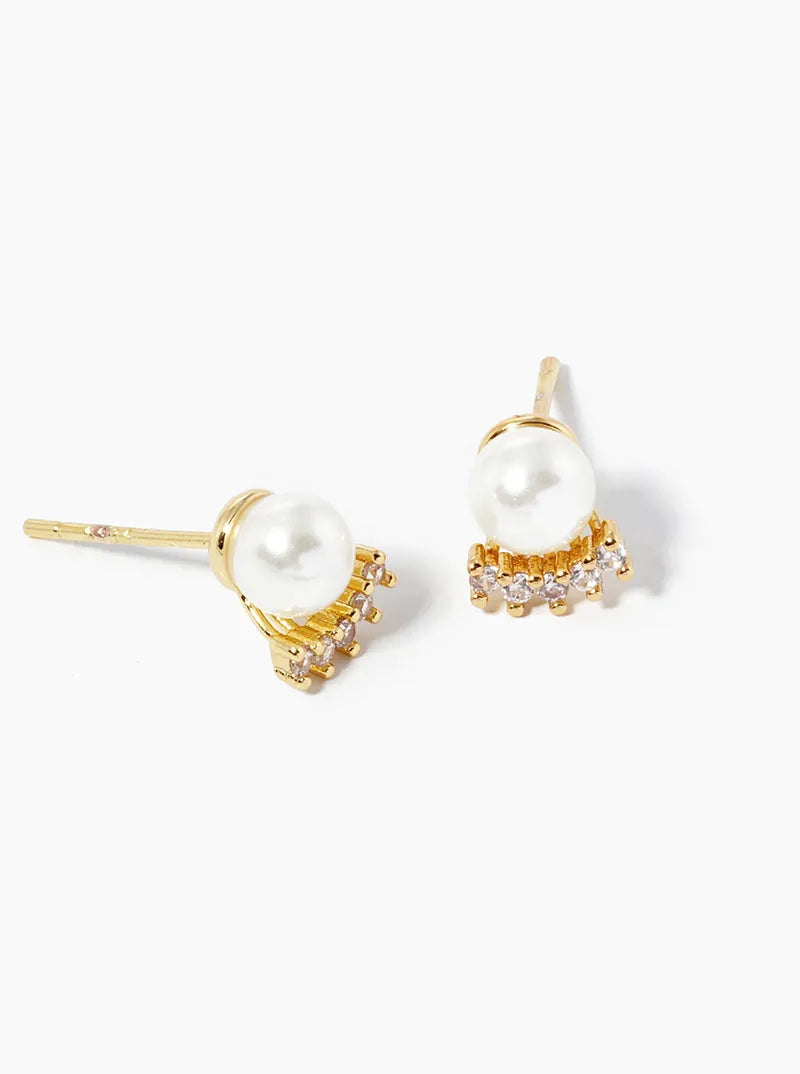18K Gold Dipped 4mm Pearl Bead With CZ Post Stud Earrings