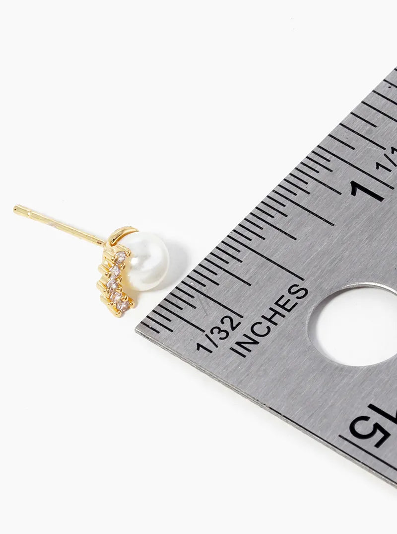 18K Gold Dipped 4mm Pearl Bead With CZ Post Stud Earrings