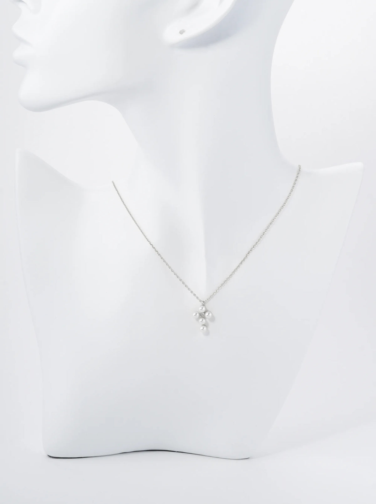 18K Gold Dipped 4mm Pearl Beaded Cross Pendant Necklace