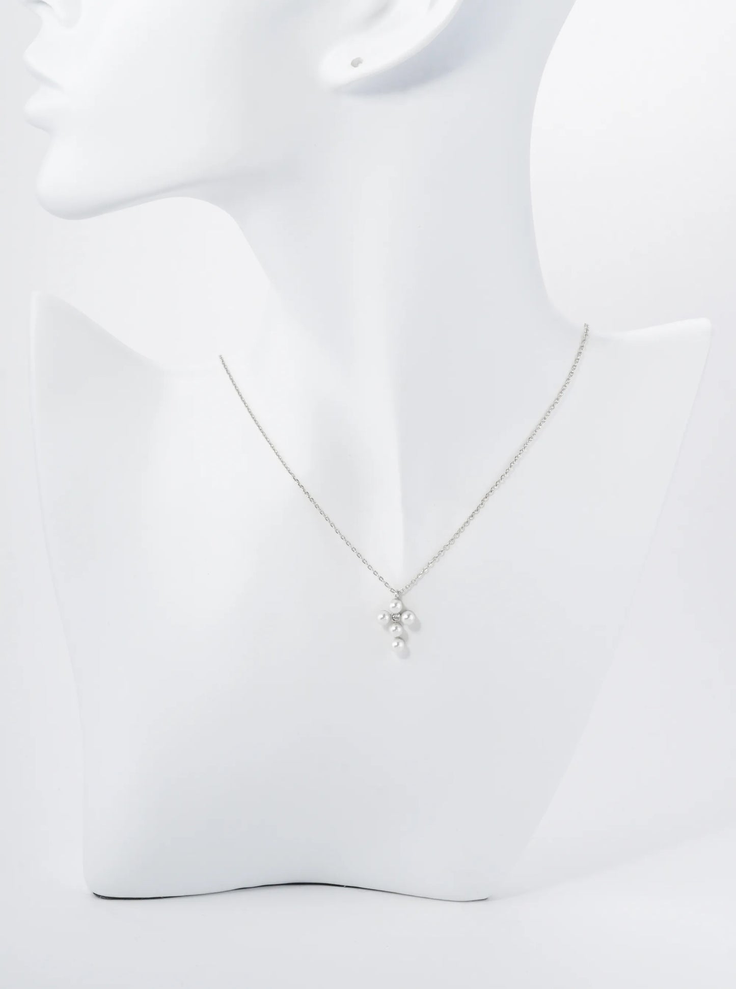 18K Gold Dipped 4mm Pearl Beaded Cross Pendant Necklace