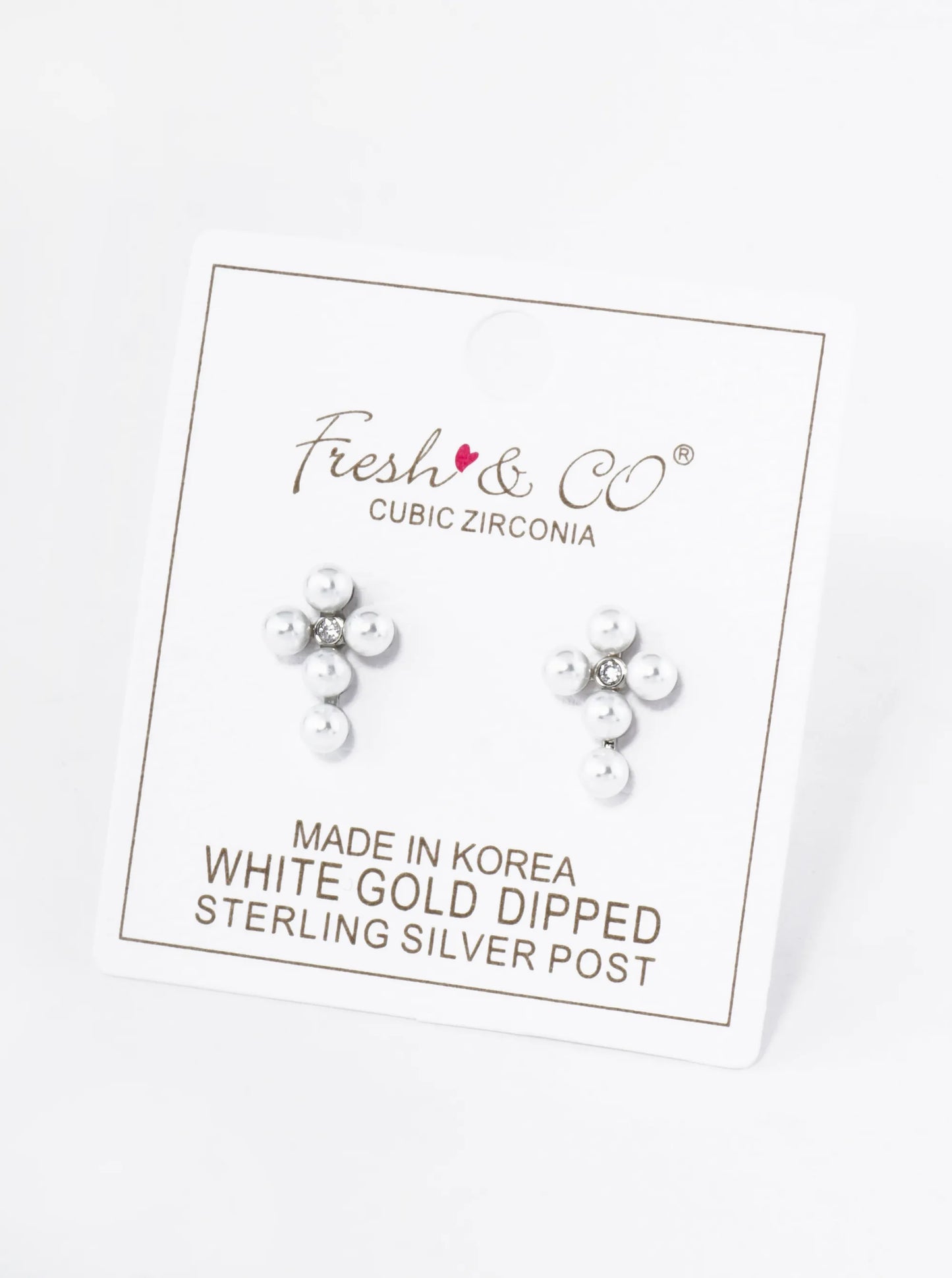 18K Gold Dipped 4mm Pearl Beaded Cross Stud Earrings