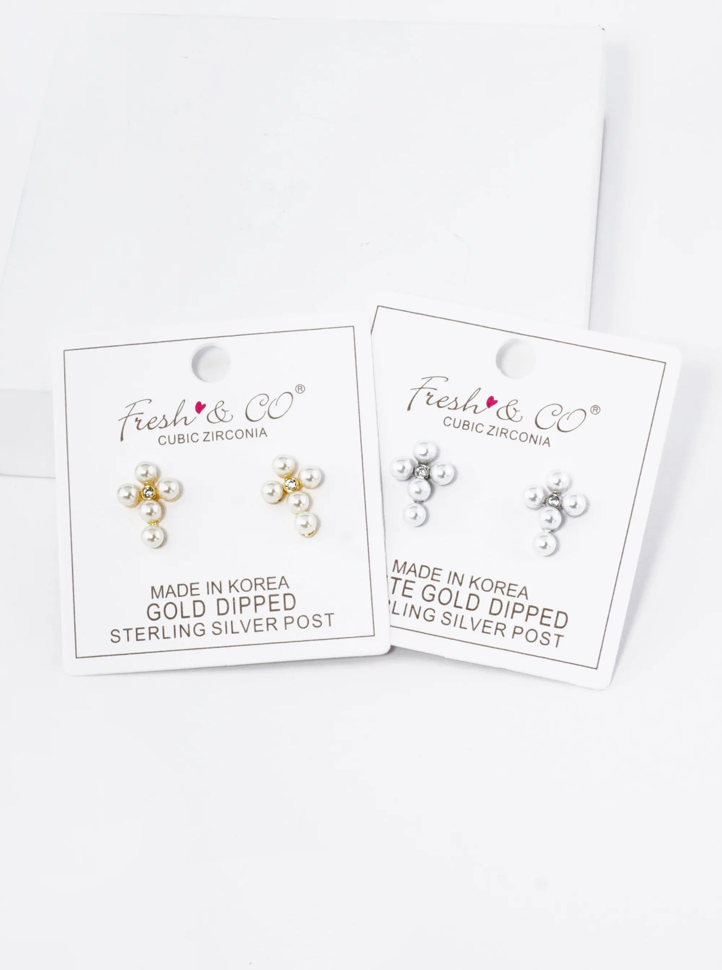 18K Gold Dipped 4mm Pearl Beaded Cross Stud Earrings