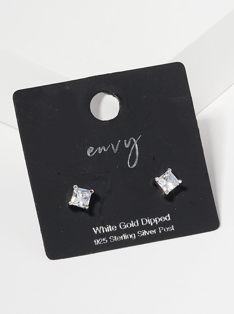 18K Gold Dipped 4mm Square CZ Sterling Silver Post Stud Earrings