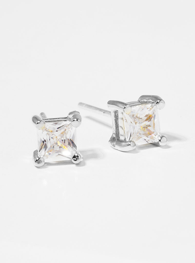 18K Gold Dipped 4mm Square CZ Sterling Silver Post Stud Earrings