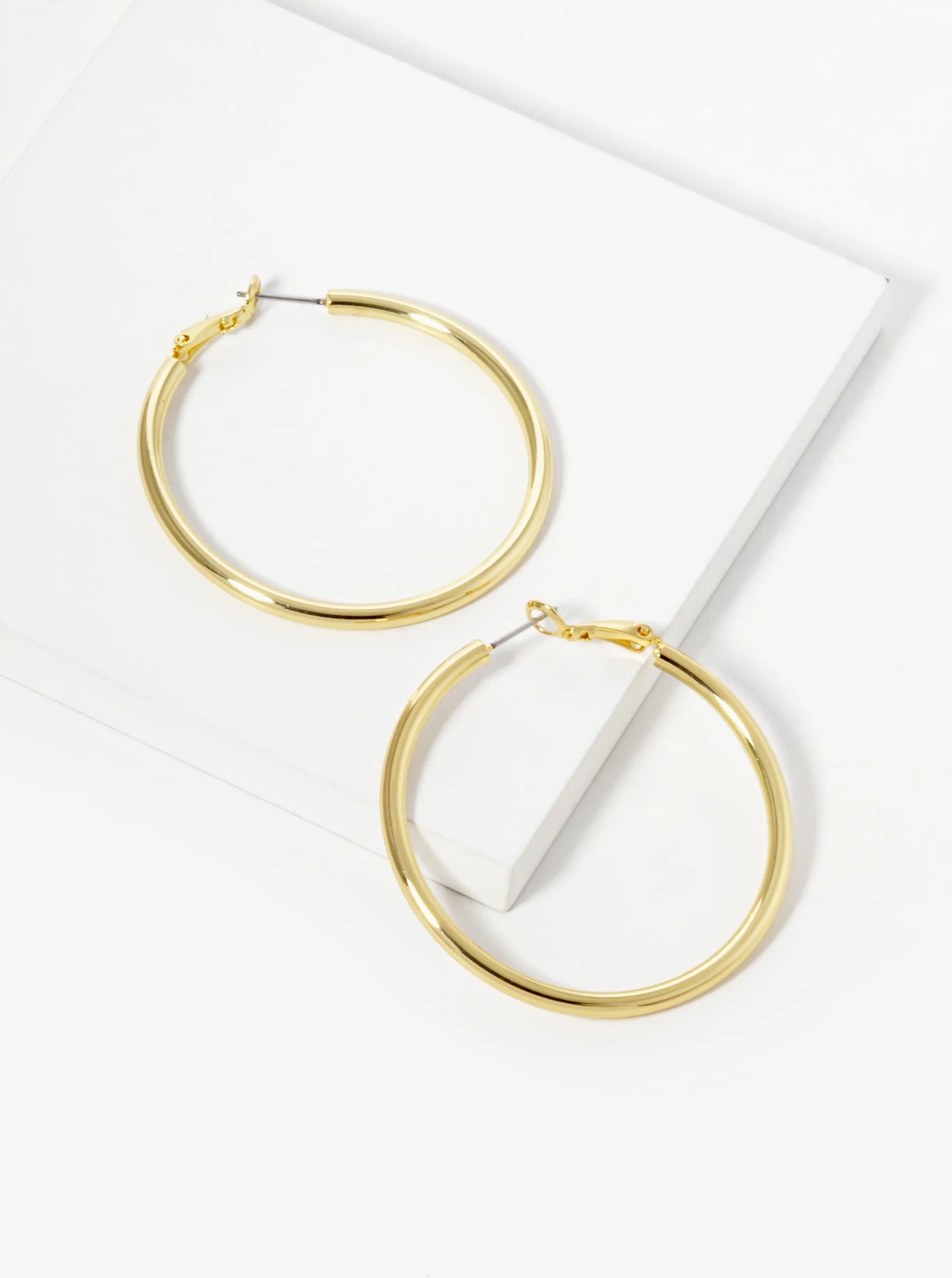 18K Gold Dipped 50mm Brass Spring Latch Hoop Earrings