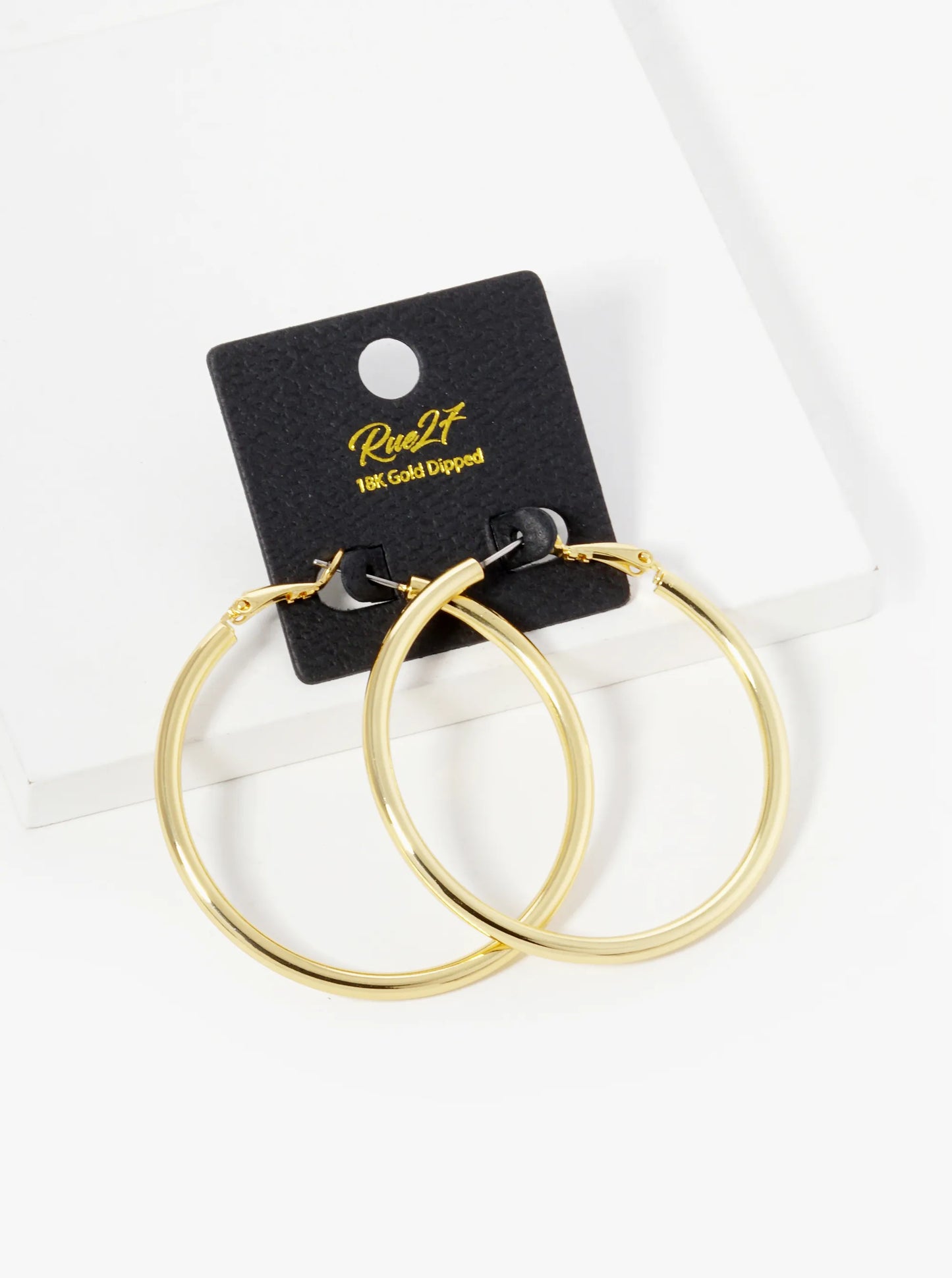 18K Gold Dipped 50mm Brass Spring Latch Hoop Earrings