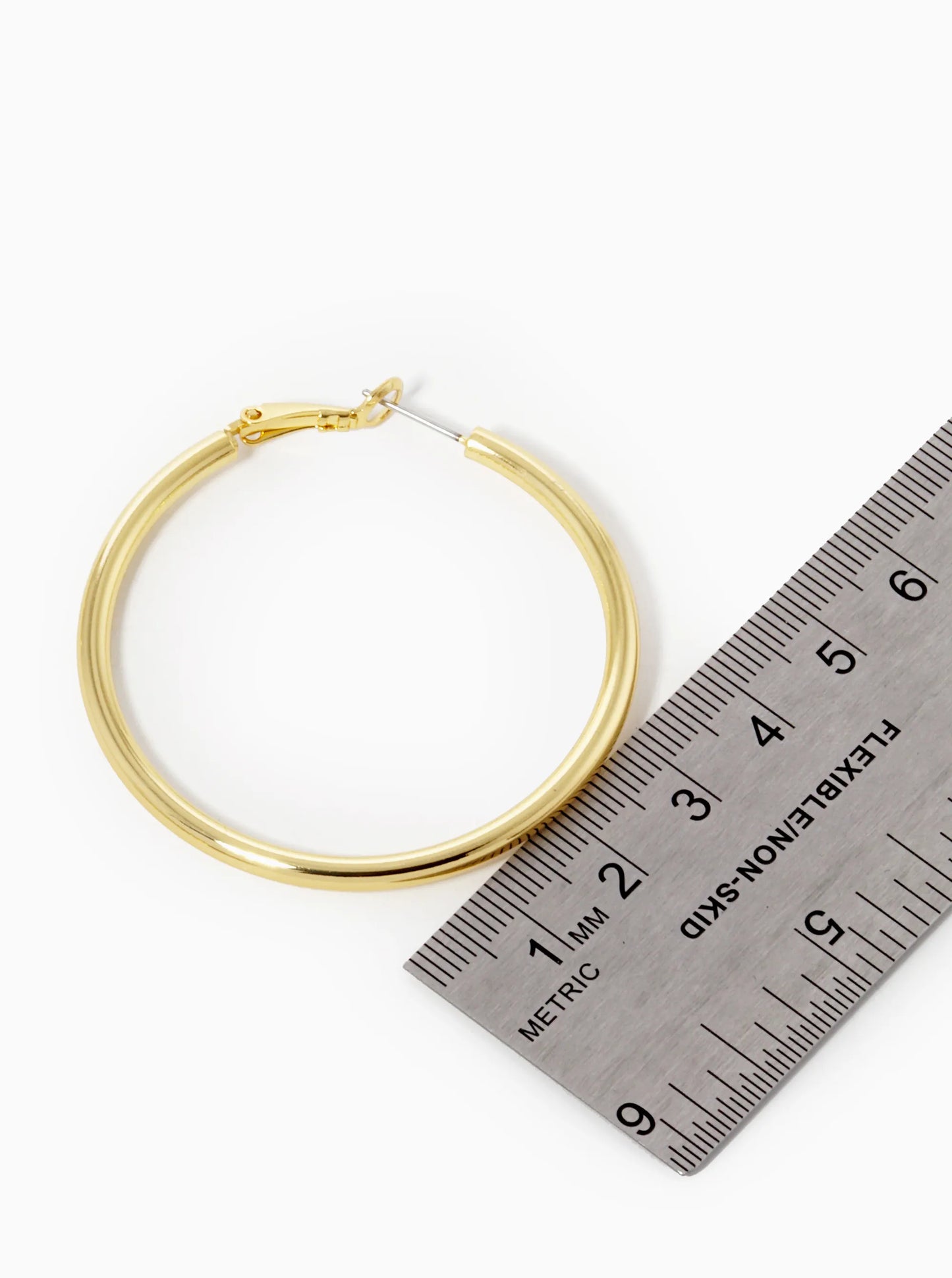 18K Gold Dipped 50mm Brass Spring Latch Hoop Earrings