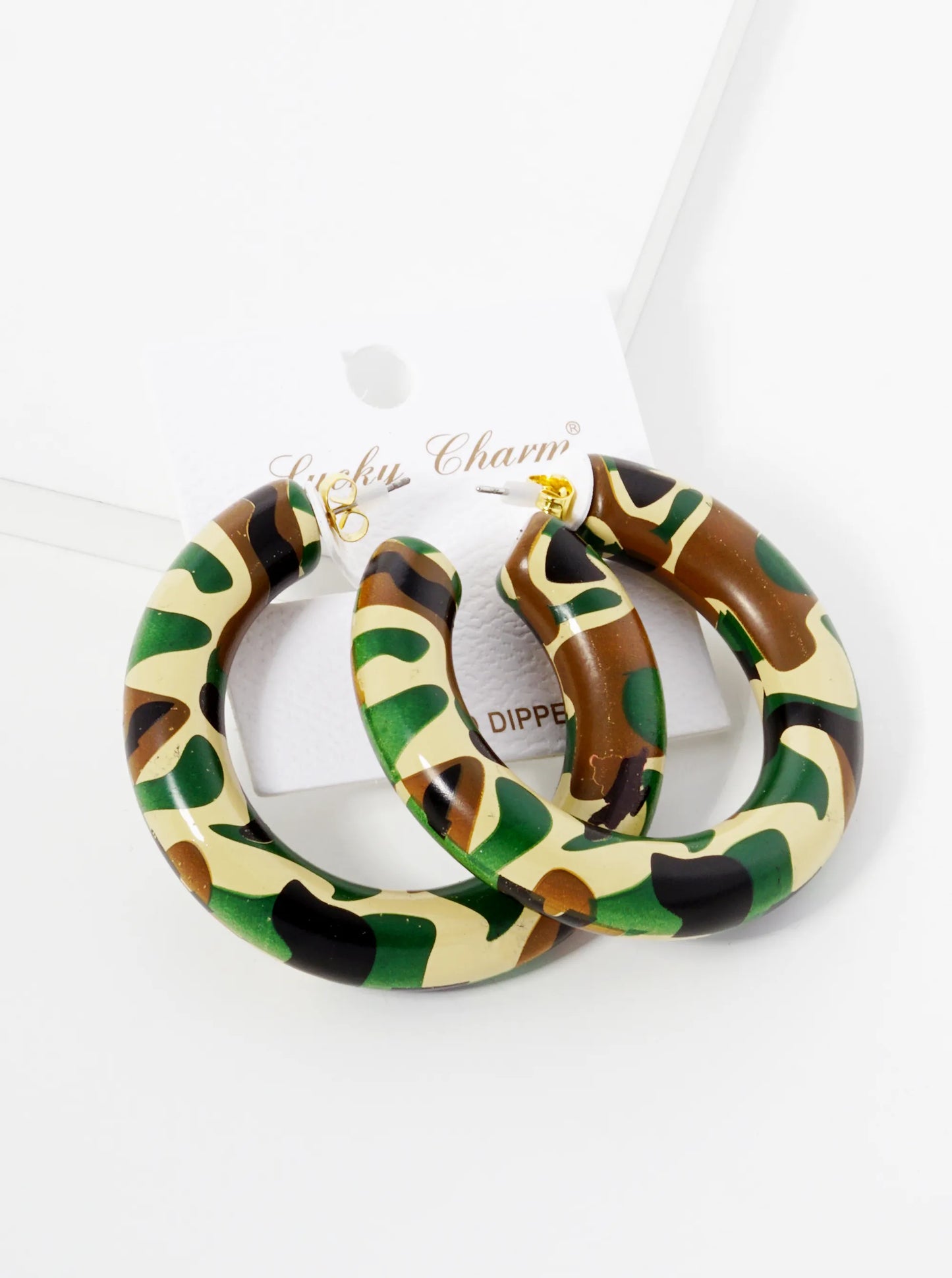 18K Gold Dipped 50mm Hollow Camouflage Hoop Earrings