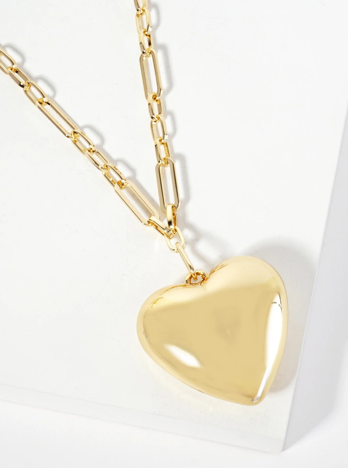 18K-Gold-Dipped 50mm Hollow Puffy Heart Pendant 18-inch Necklace