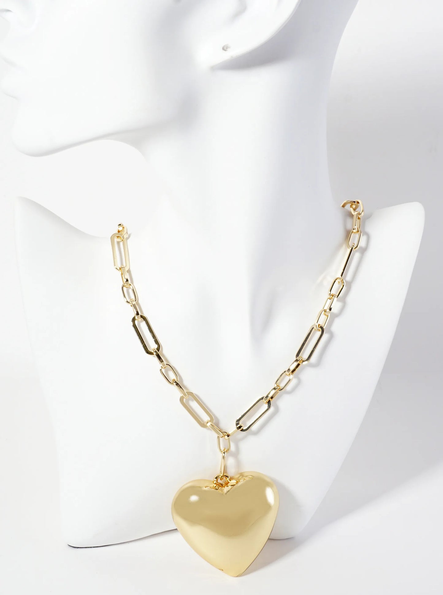 18K-Gold-Dipped 50mm Hollow Puffy Heart Pendant 18-inch Necklace