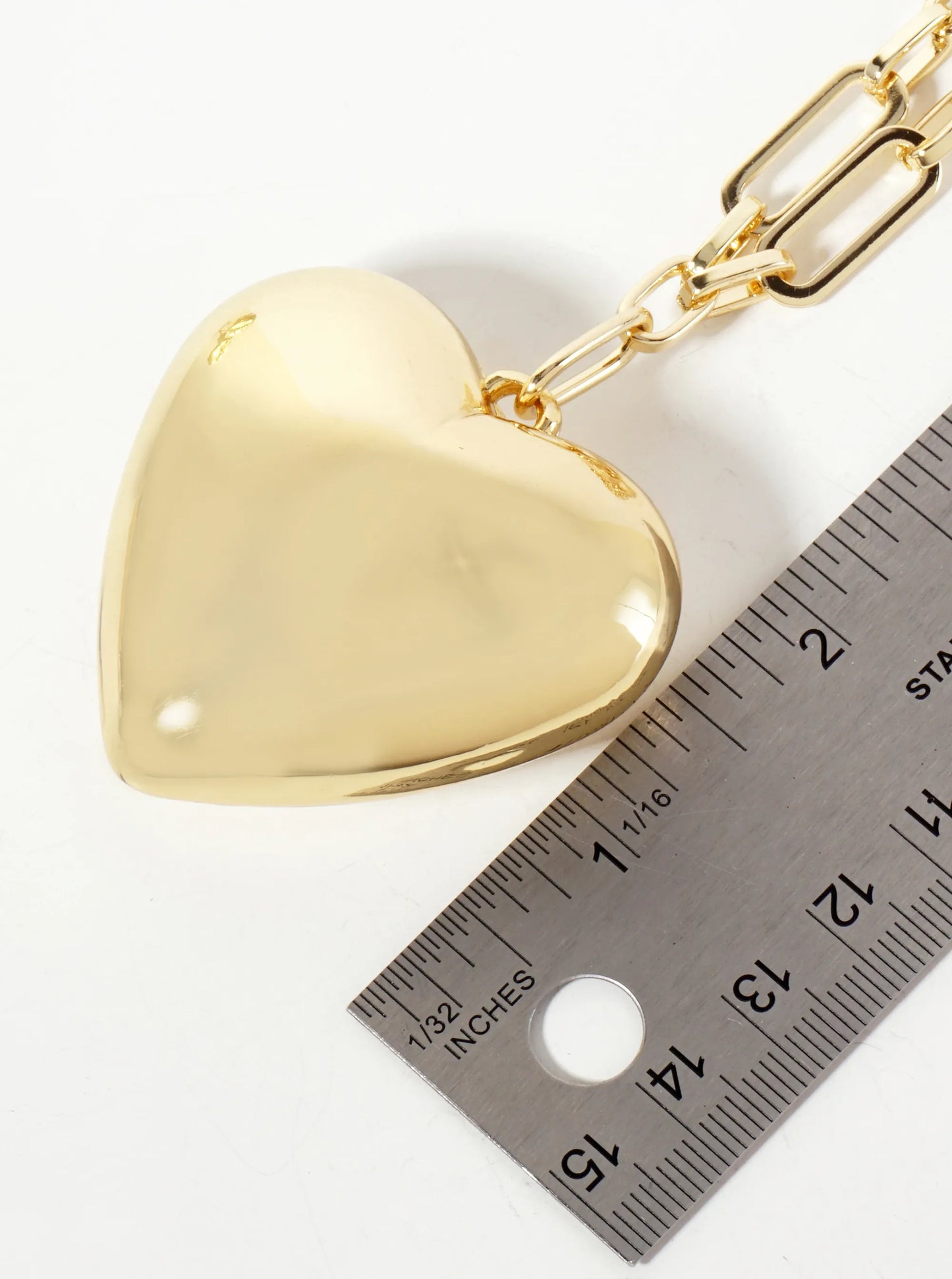 18K-Gold-Dipped 50mm Hollow Puffy Heart Pendant 18-inch Necklace