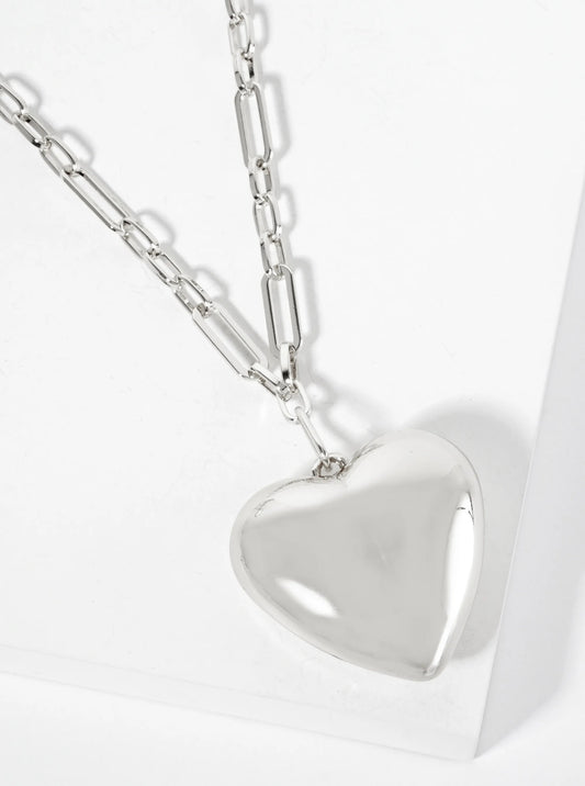 18K-Gold-Dipped 50mm Hollow Puffy Heart Pendant 18-inch Necklace