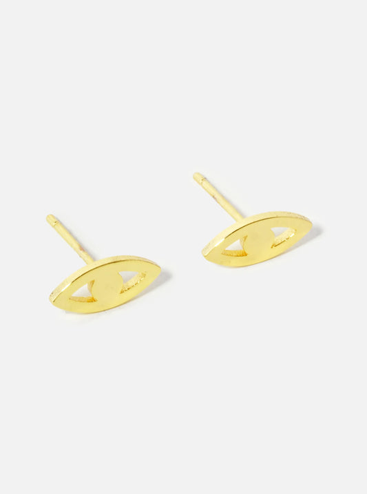 18K Gold Dipped 5mm Brass Evil Eye Sterling Silver Post Stud Earrings