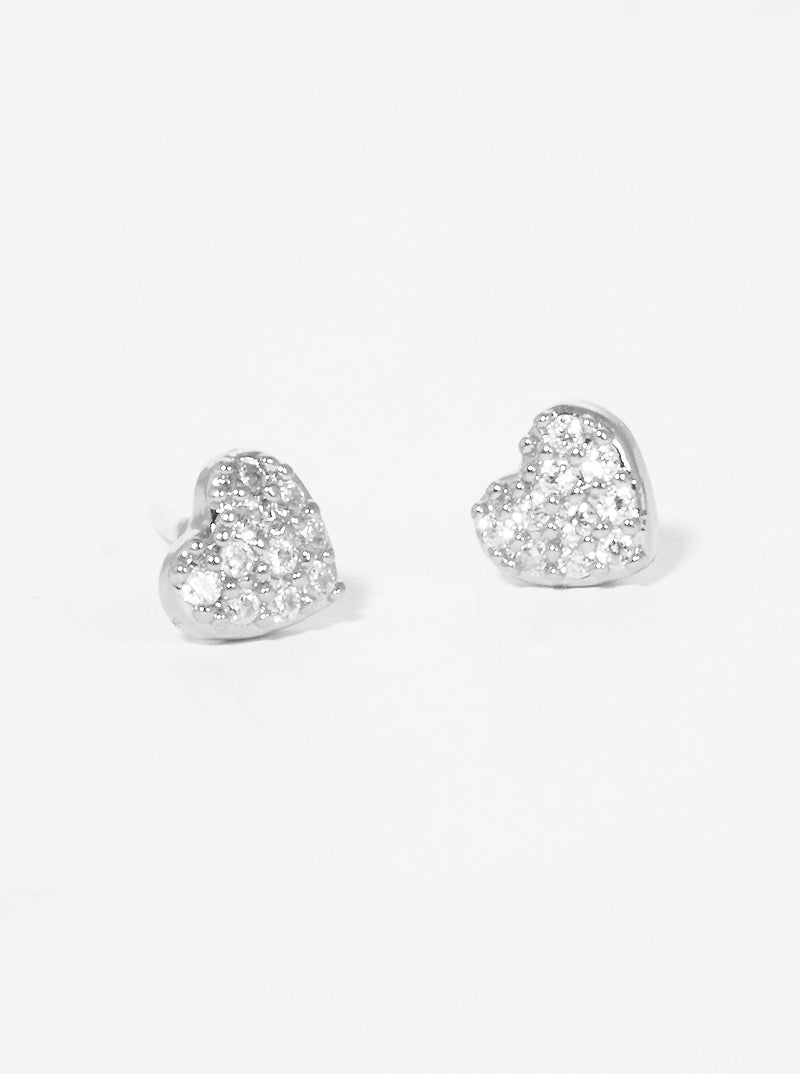 18K Gold Dipped 5mm Heart CZ Pave Sterling Silver Post Stud Earrings