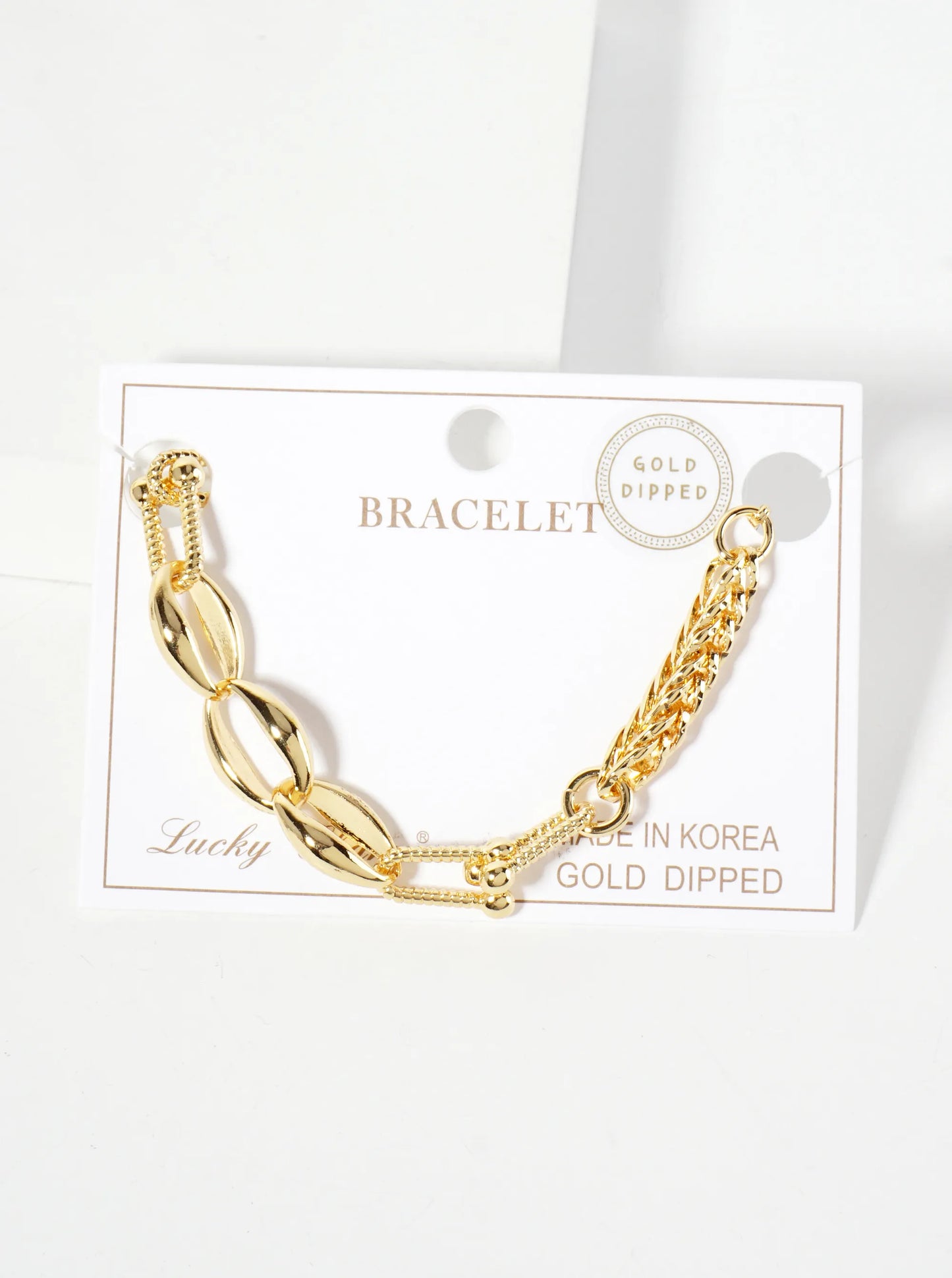 18K-Gold-Dipped 5mm Wheat-Chain Polished Brass Chain Bracelet With Oval And Textured HardWear Chain