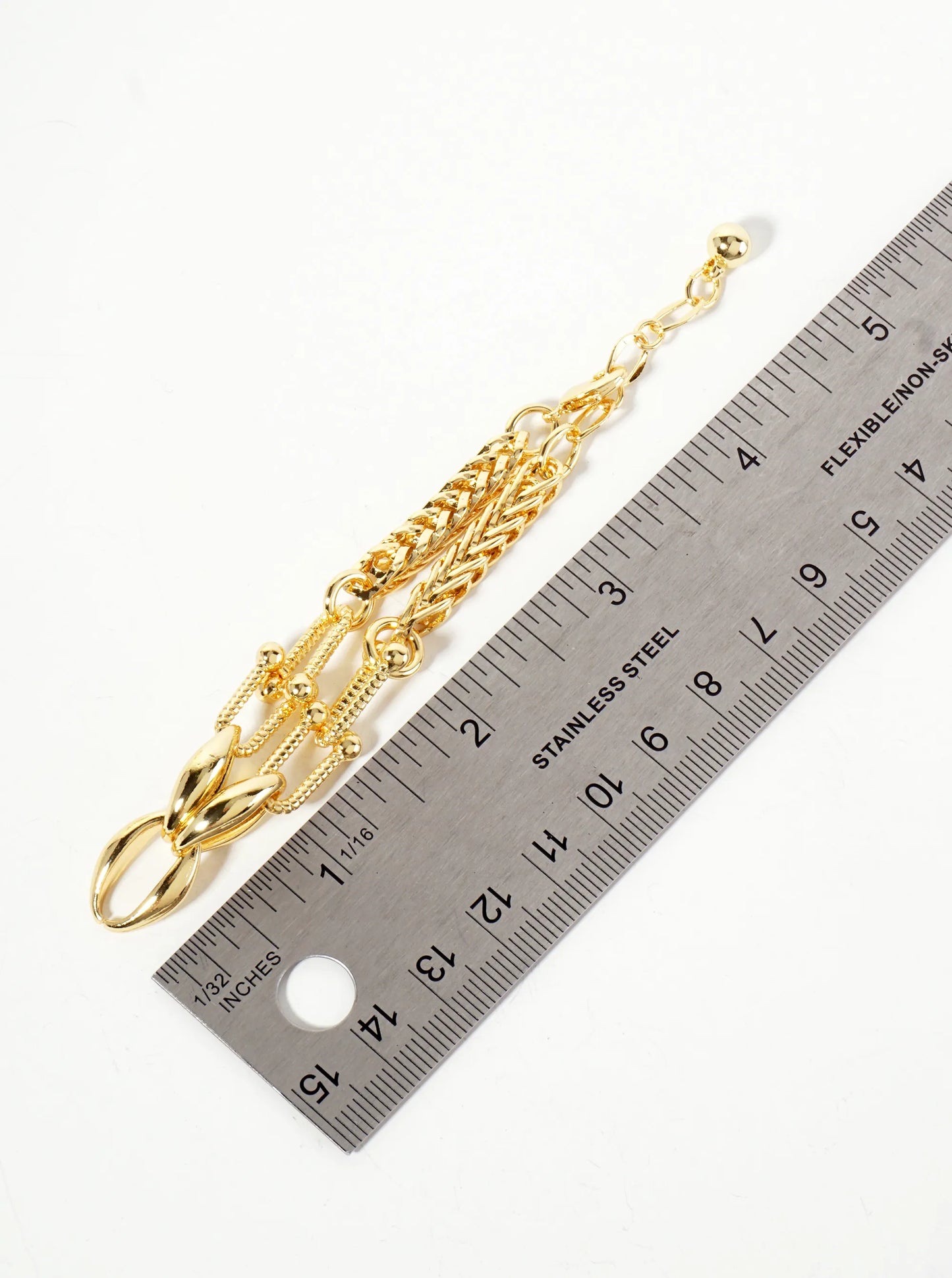 18K-Gold-Dipped 5mm Wheat-Chain Polished Brass Chain Bracelet With Oval And Textured HardWear Chain