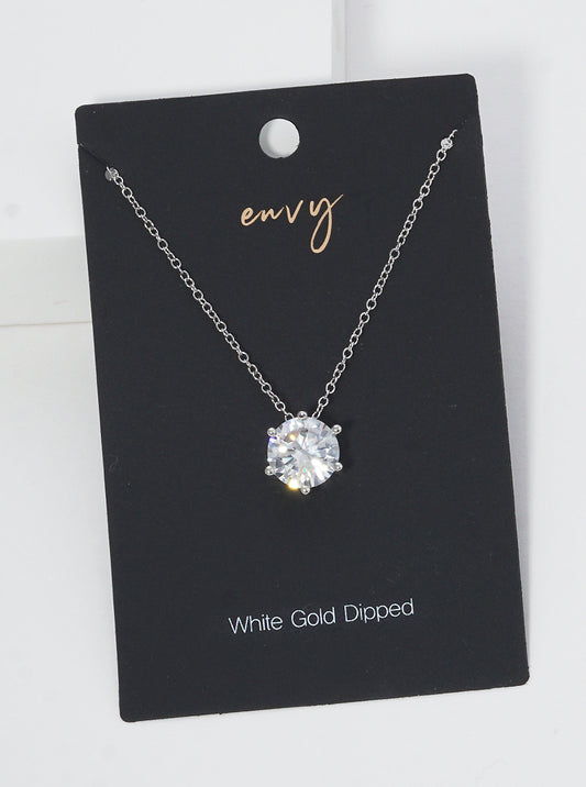 18K Gold Dipped 6-Prong Crown 10mm CZ Pendant Brass Necklace