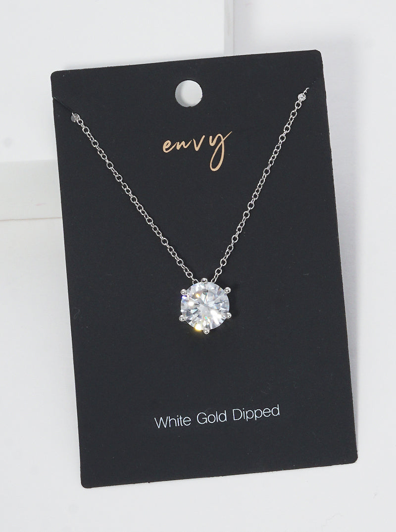 18K Gold Dipped 6-Prong Crown 10mm CZ Pendant Brass Necklace