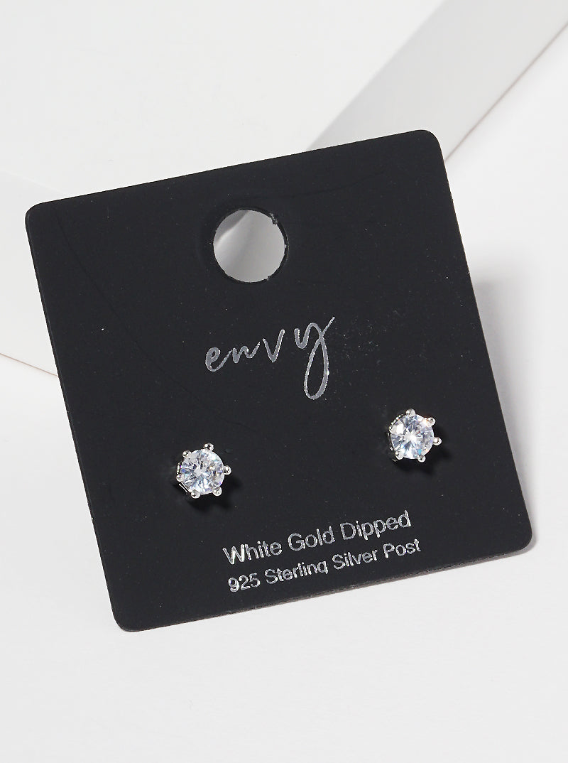 18K Gold Dipped 6-Prong Crown 4mm CZ Sterling Silver Post Stud Earrings