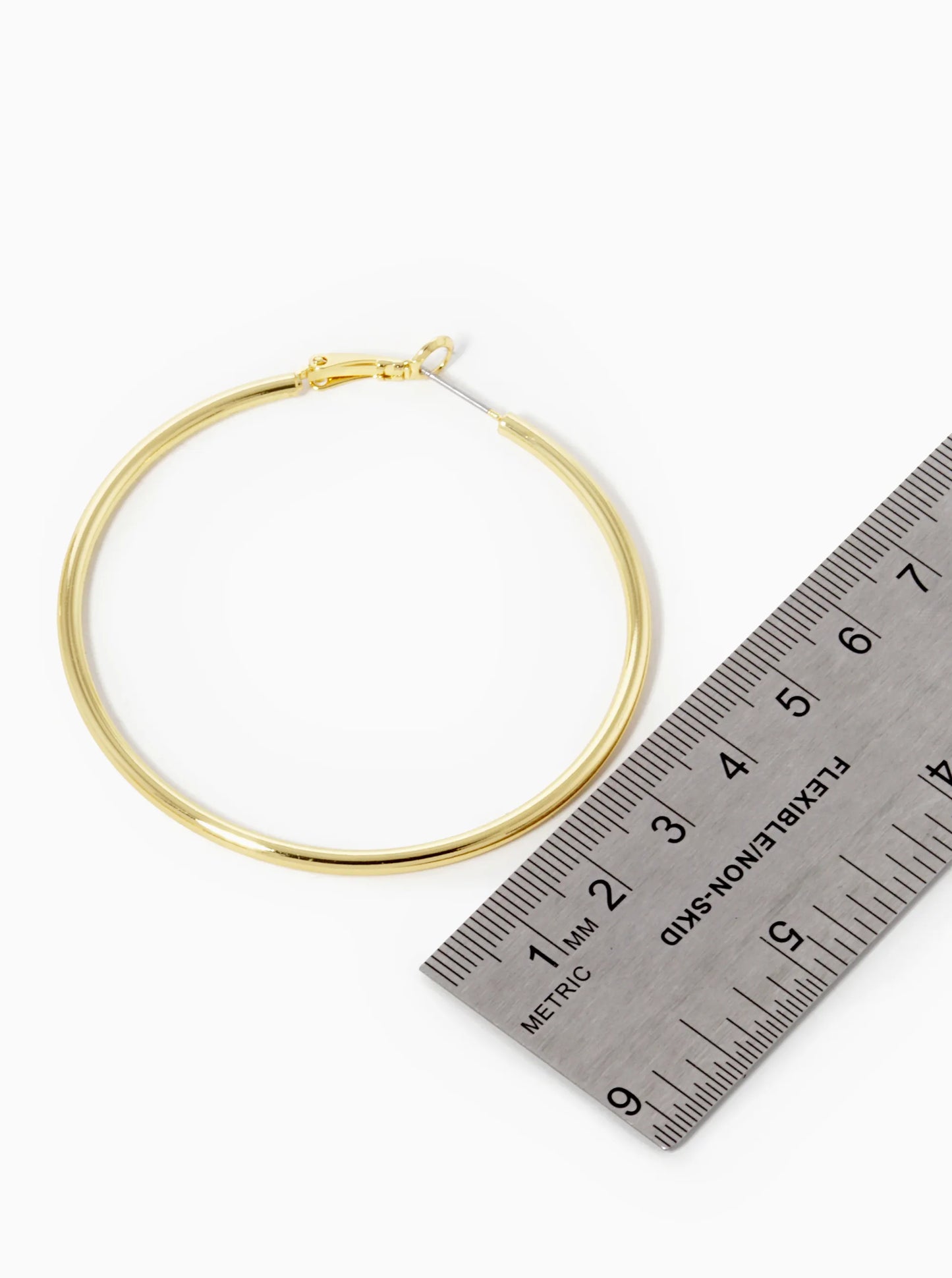 18K Gold Dipped 60mm Brass Spring Latch Hoop Earrings