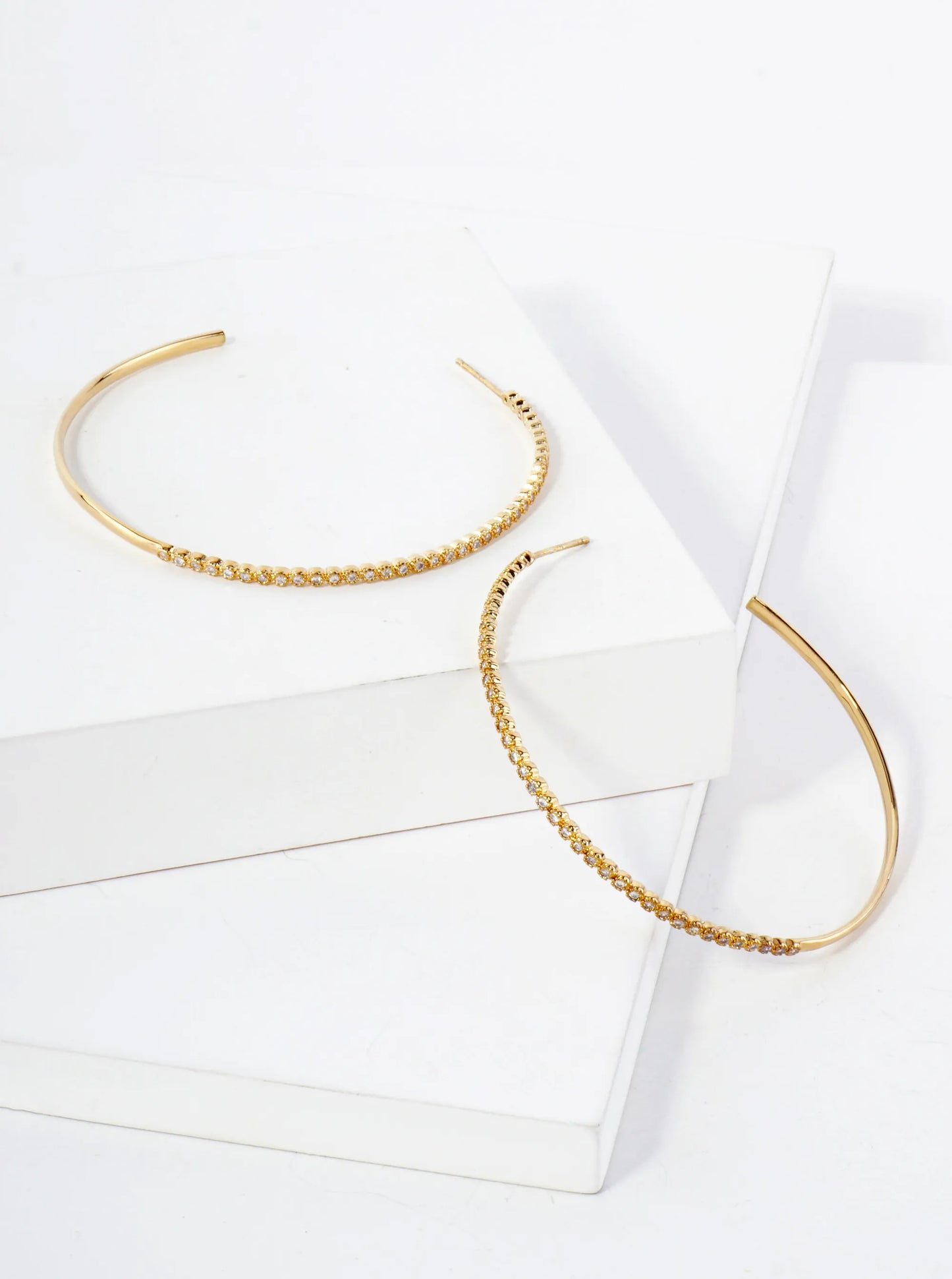 18K Gold-Dipped 60mm Hoop Earrings With Half CZ Stone Accents