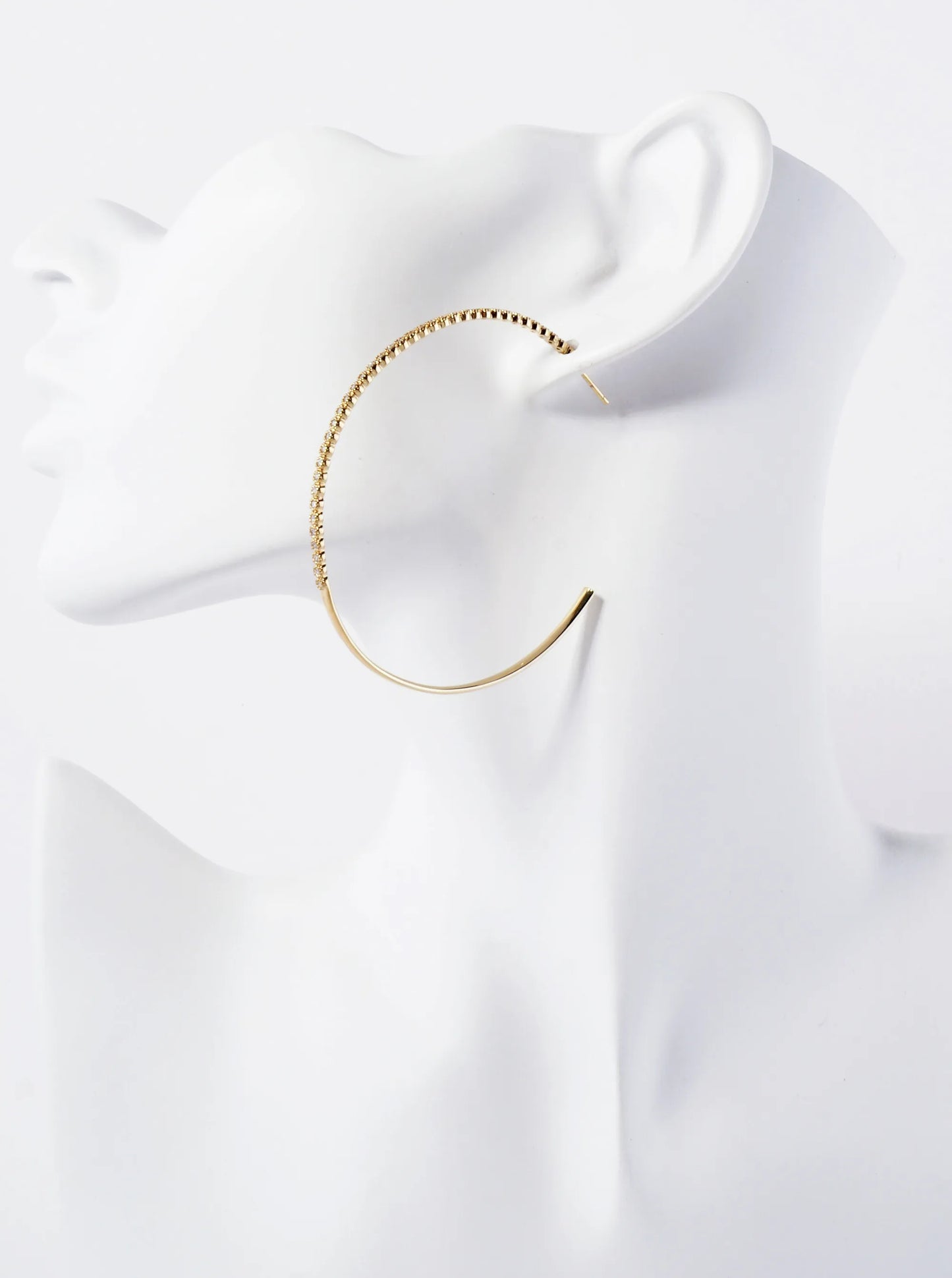 18K Gold-Dipped 60mm Hoop Earrings With Half CZ Stone Accents