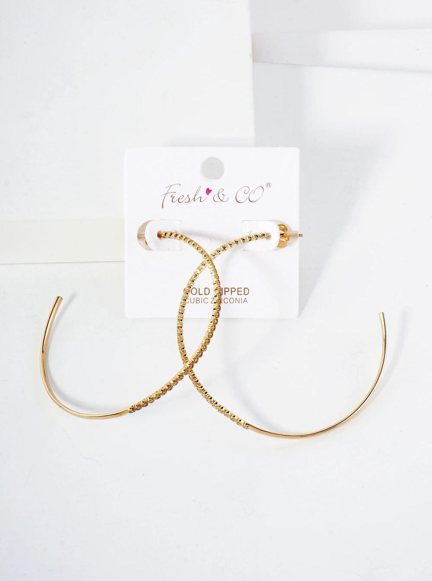 18K Gold-Dipped 60mm Hoop Earrings With Half CZ Stone Accents