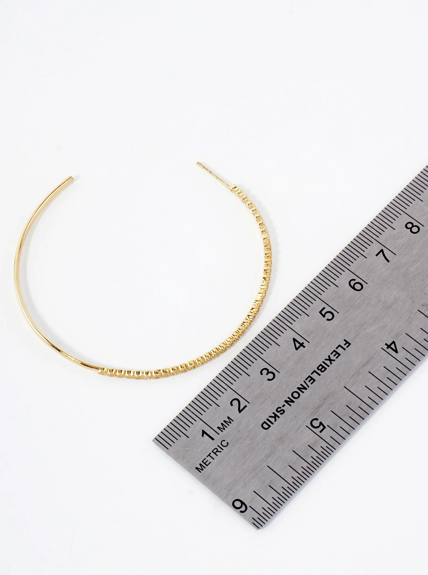 18K Gold-Dipped 60mm Hoop Earrings With Half CZ Stone Accents