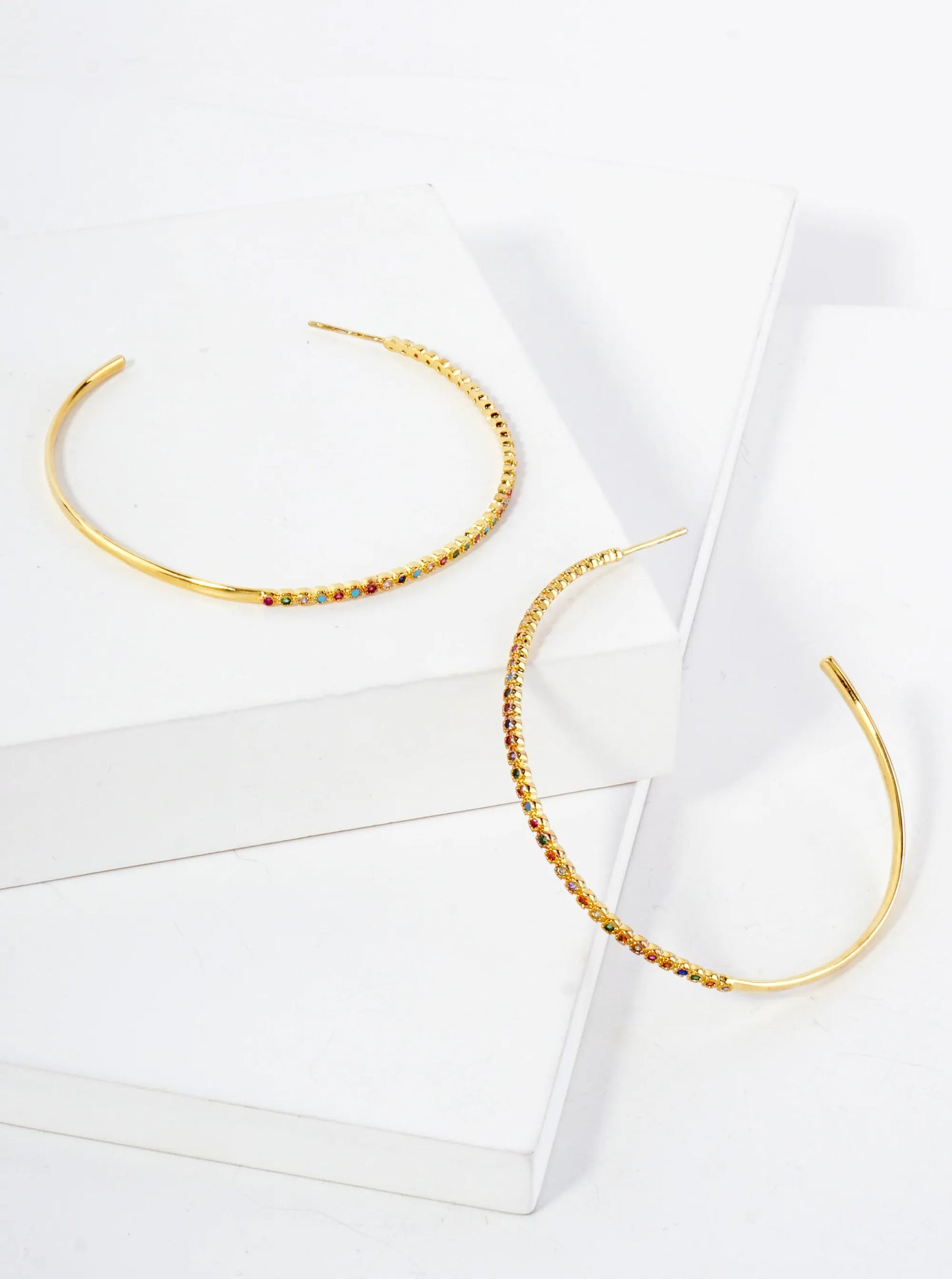 18K Gold-Dipped 60mm Hoop Earrings With Half CZ Stone Accents