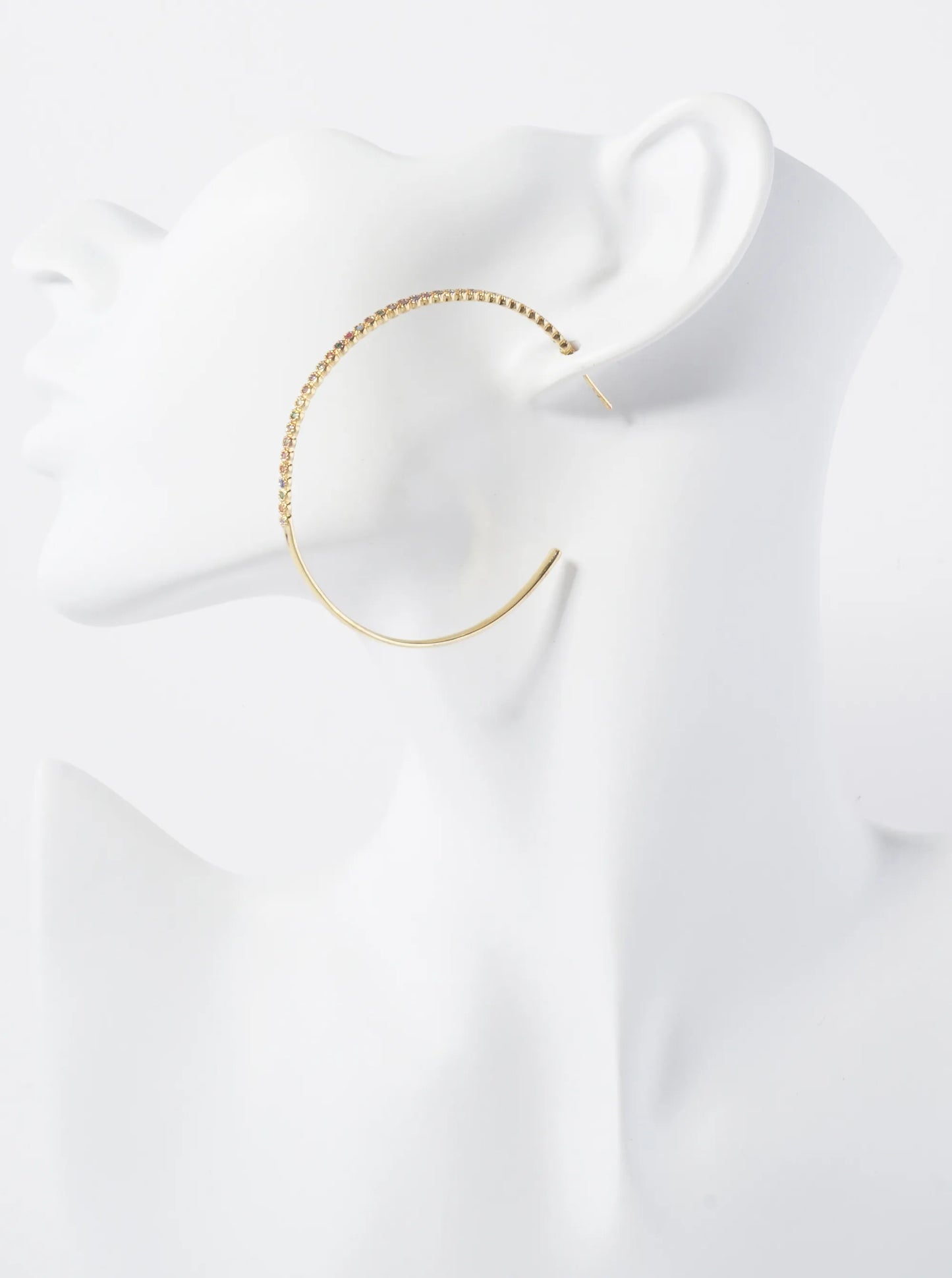 18K Gold-Dipped 60mm Hoop Earrings With Half CZ Stone Accents