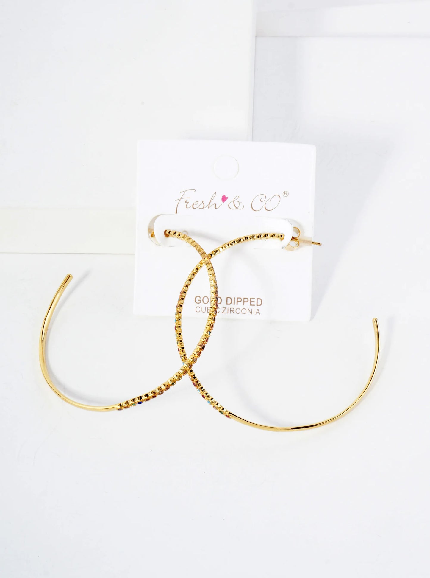 18K Gold-Dipped 60mm Hoop Earrings With Half CZ Stone Accents