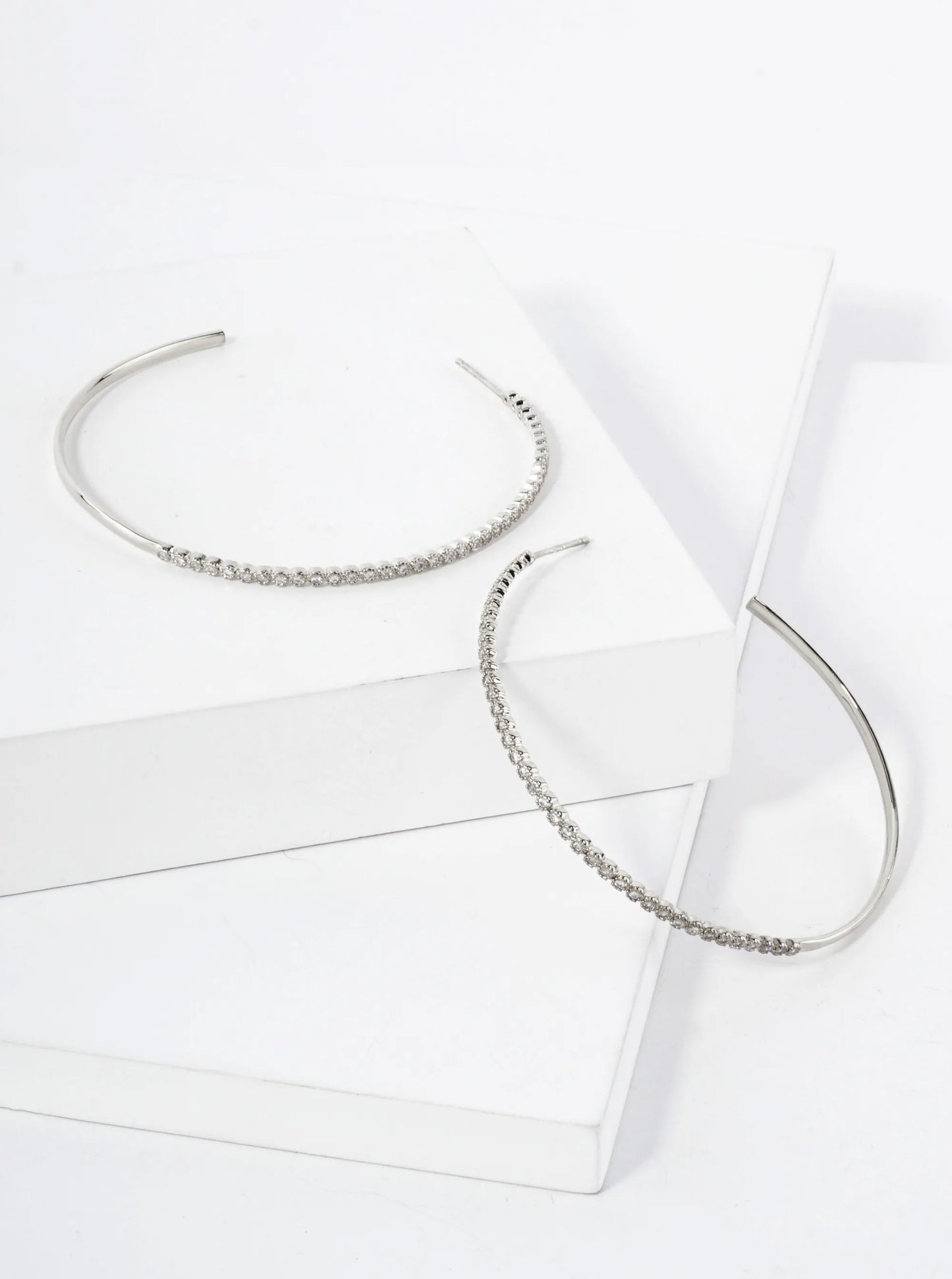 18K Gold-Dipped 60mm Hoop Earrings With Half CZ Stone Accents