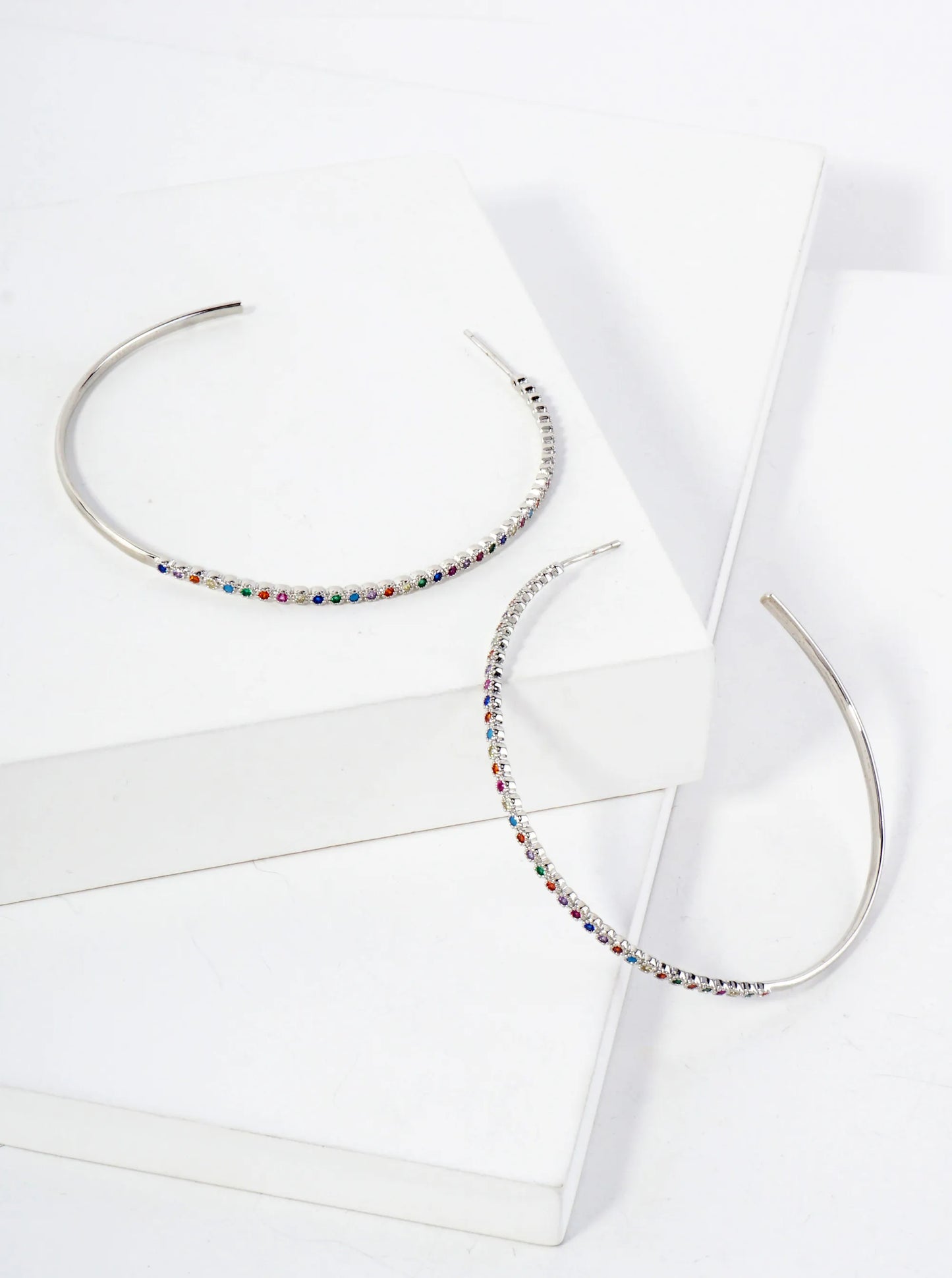 18K Gold-Dipped 60mm Hoop Earrings With Half CZ Stone Accents