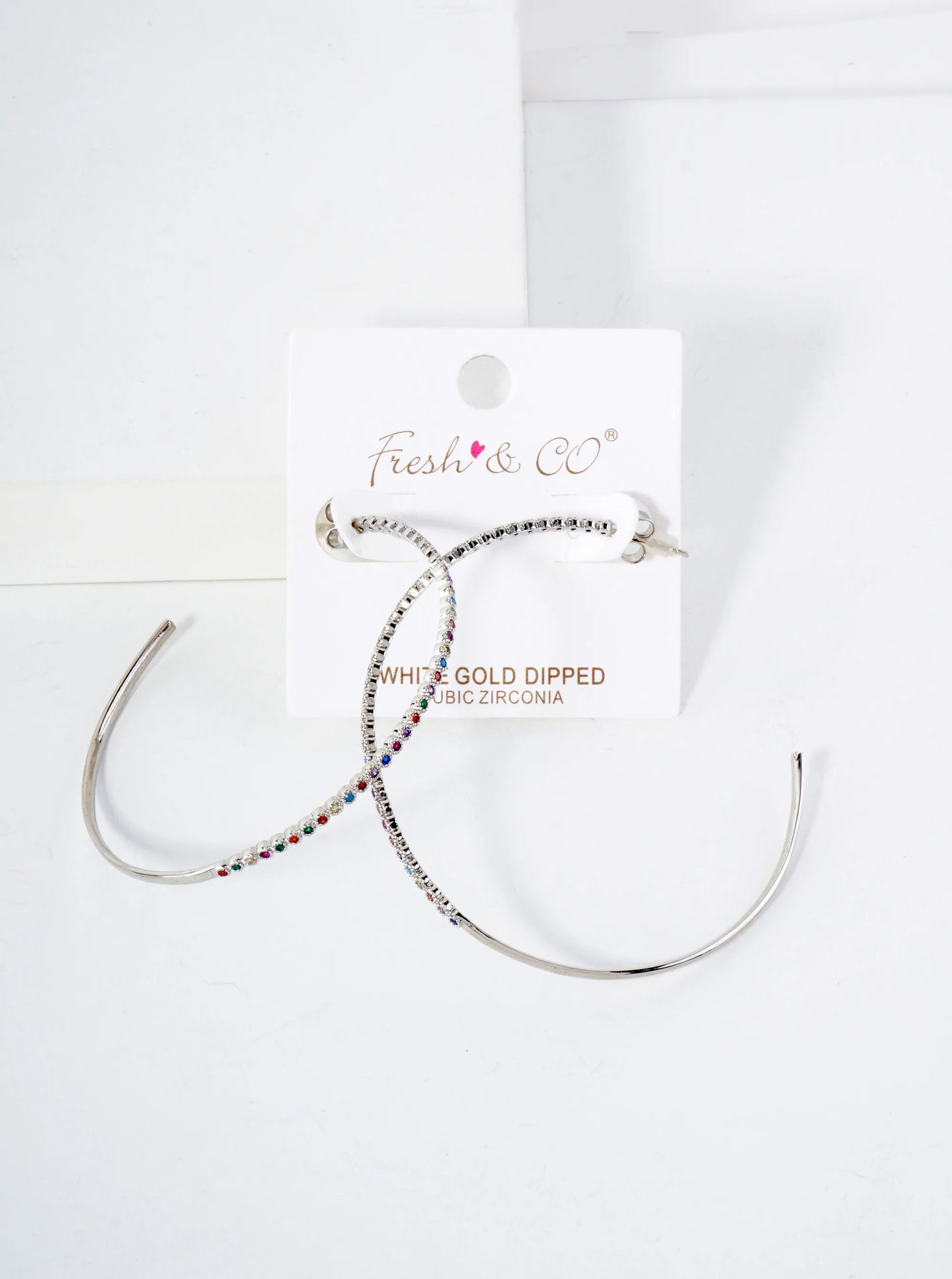 18K Gold-Dipped 60mm Hoop Earrings With Half CZ Stone Accents